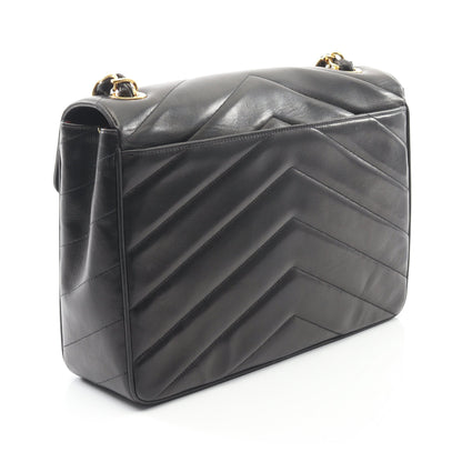Vステッチ チェーンショルダーバッグ ラムスキン ブラック ゴールド金具 シャネル バッグ CHANEL