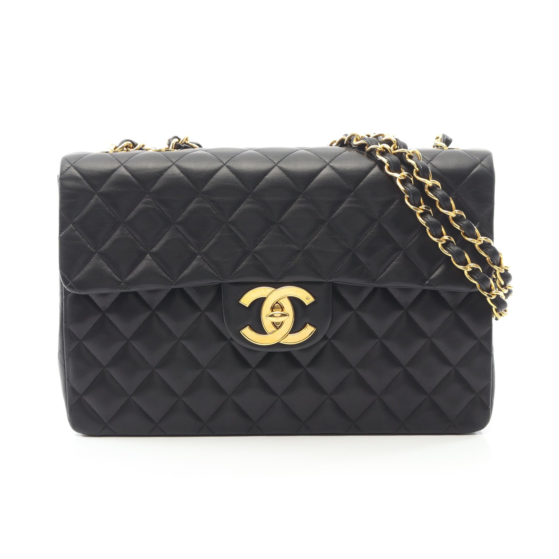 デカマトラッセ34 Wチェーンショルダーバッグ ラムスキン ブラック ゴールド金具 ヴィンテージ シャネル バッグ CHANEL