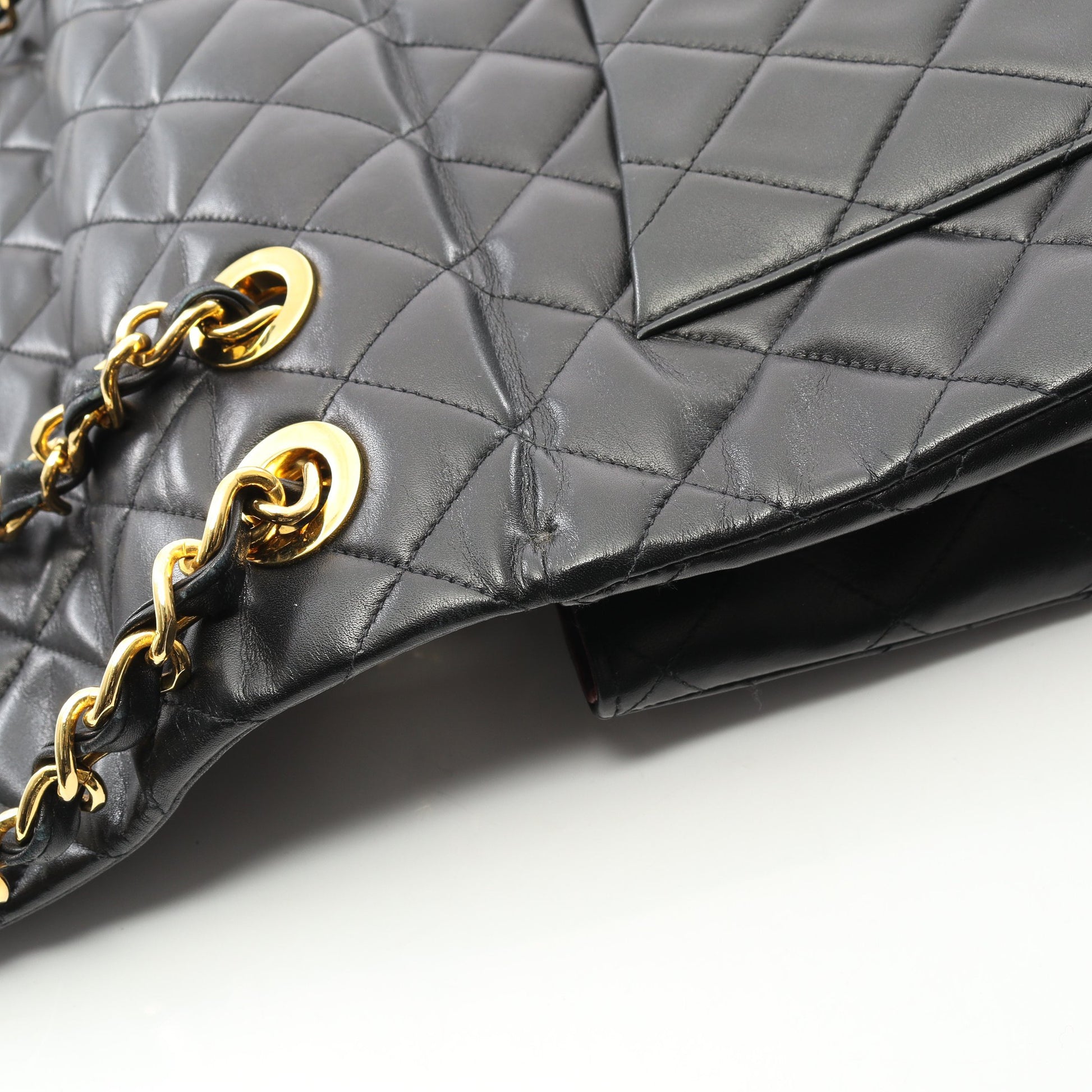 デカマトラッセ34 Wチェーンショルダーバッグ ラムスキン ブラック ゴールド金具 ヴィンテージ シャネル バッグ CHANEL