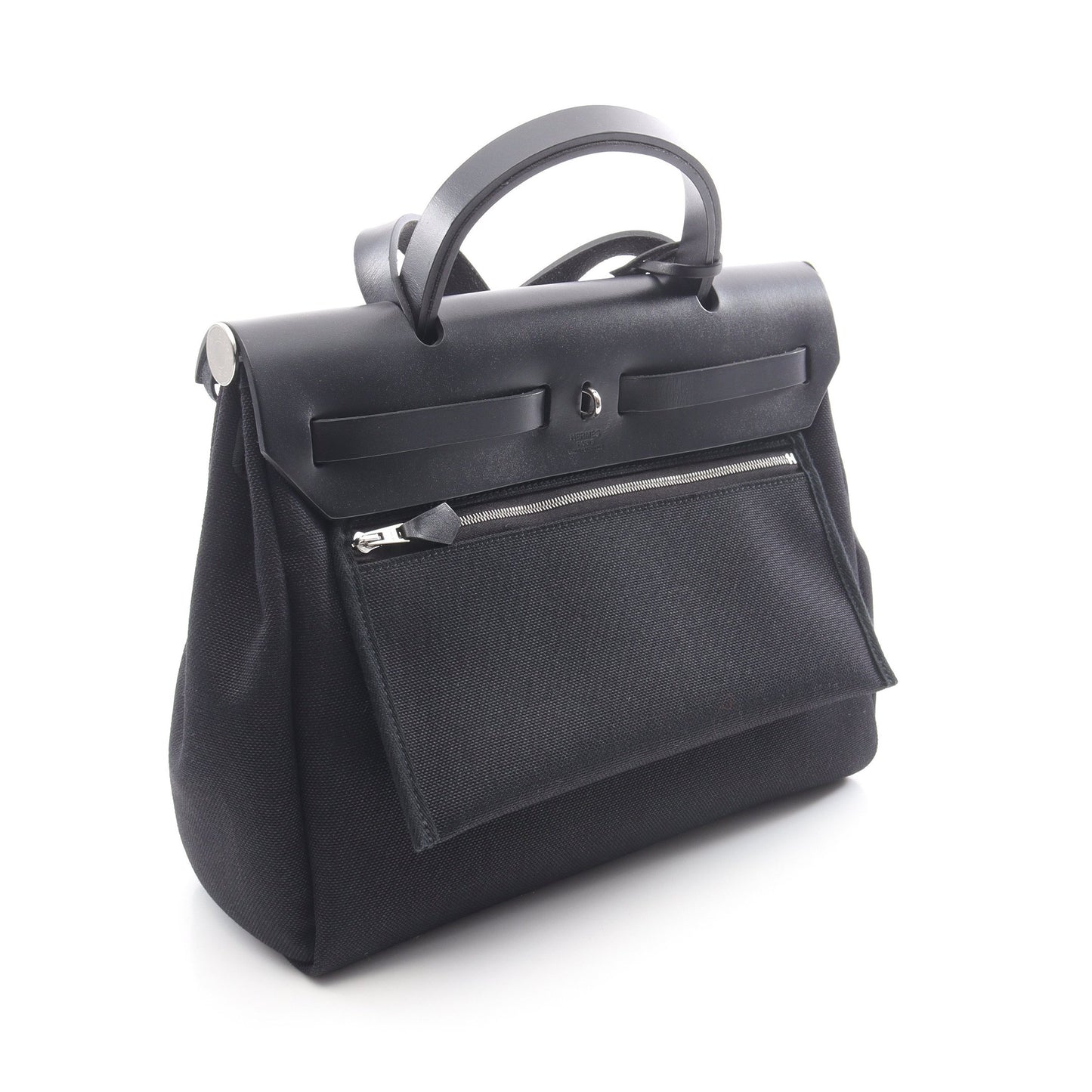 エールバッグジップPM ハンドバッグ ヴァッシュハンター トワルオフィシエ ブラック シルバー金具 B刻印 エルメス バッグ HERMES