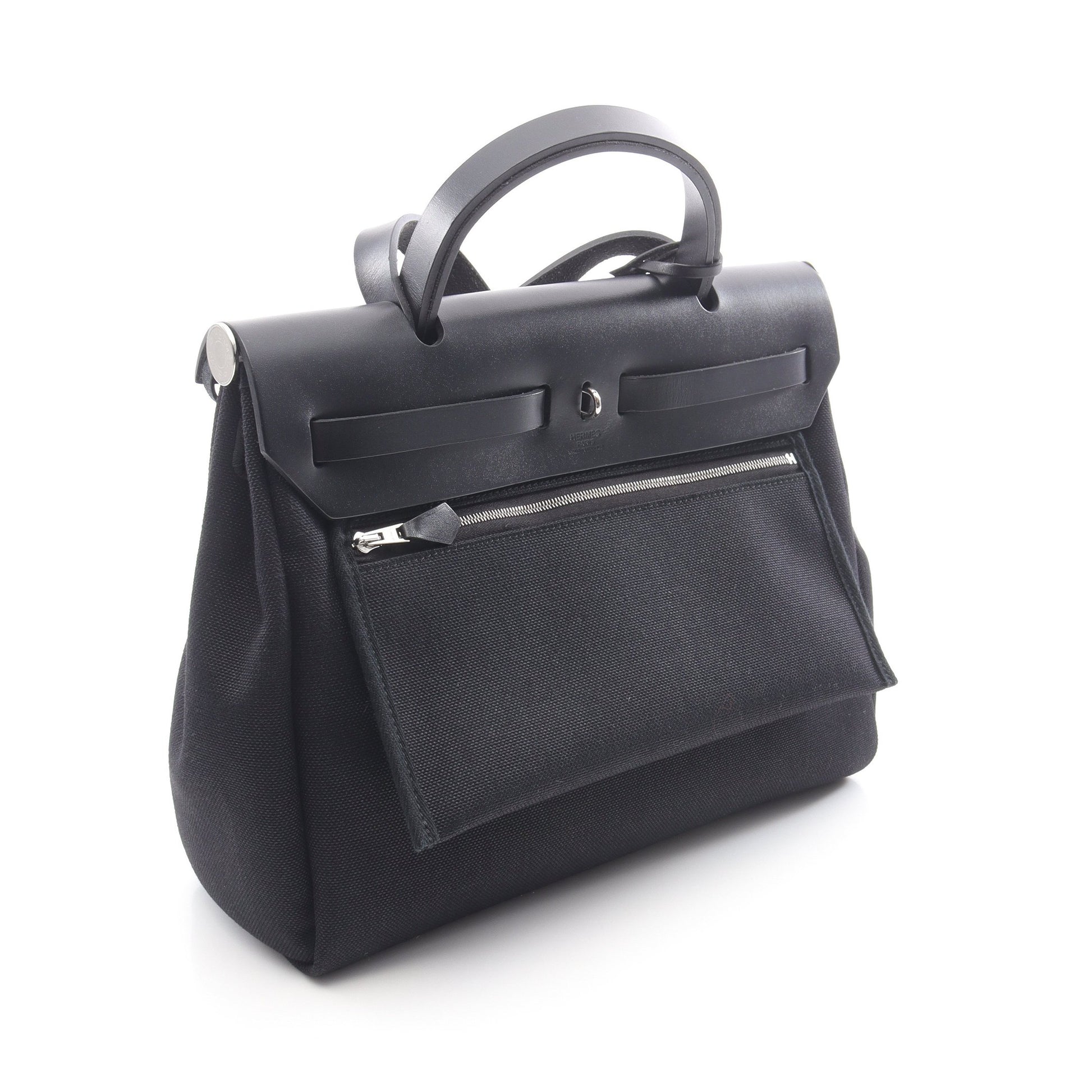エールバッグジップPM ハンドバッグ ヴァッシュハンター トワルオフィシエ ブラック シルバー金具 B刻印 エルメス バッグ HERMES