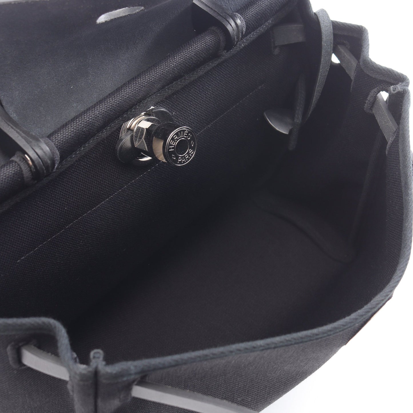 エールバッグジップPM ハンドバッグ ヴァッシュハンター トワルオフィシエ ブラック シルバー金具 B刻印 エルメス バッグ HERMES