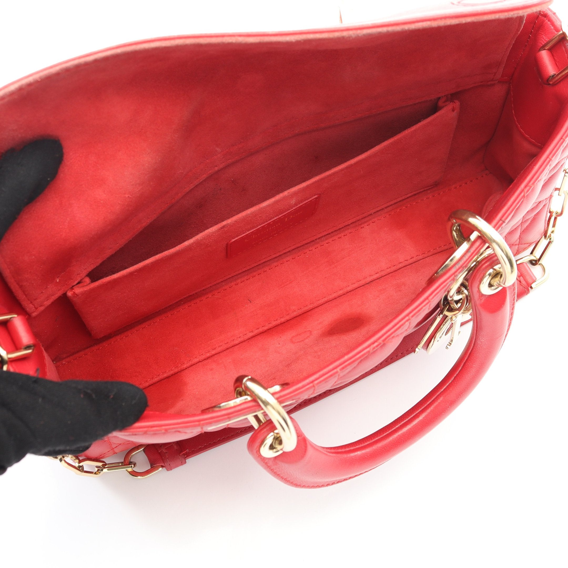 Lady D-Joy ミディアム カナージュ ハンドバッグ レザー レッド 2WAY