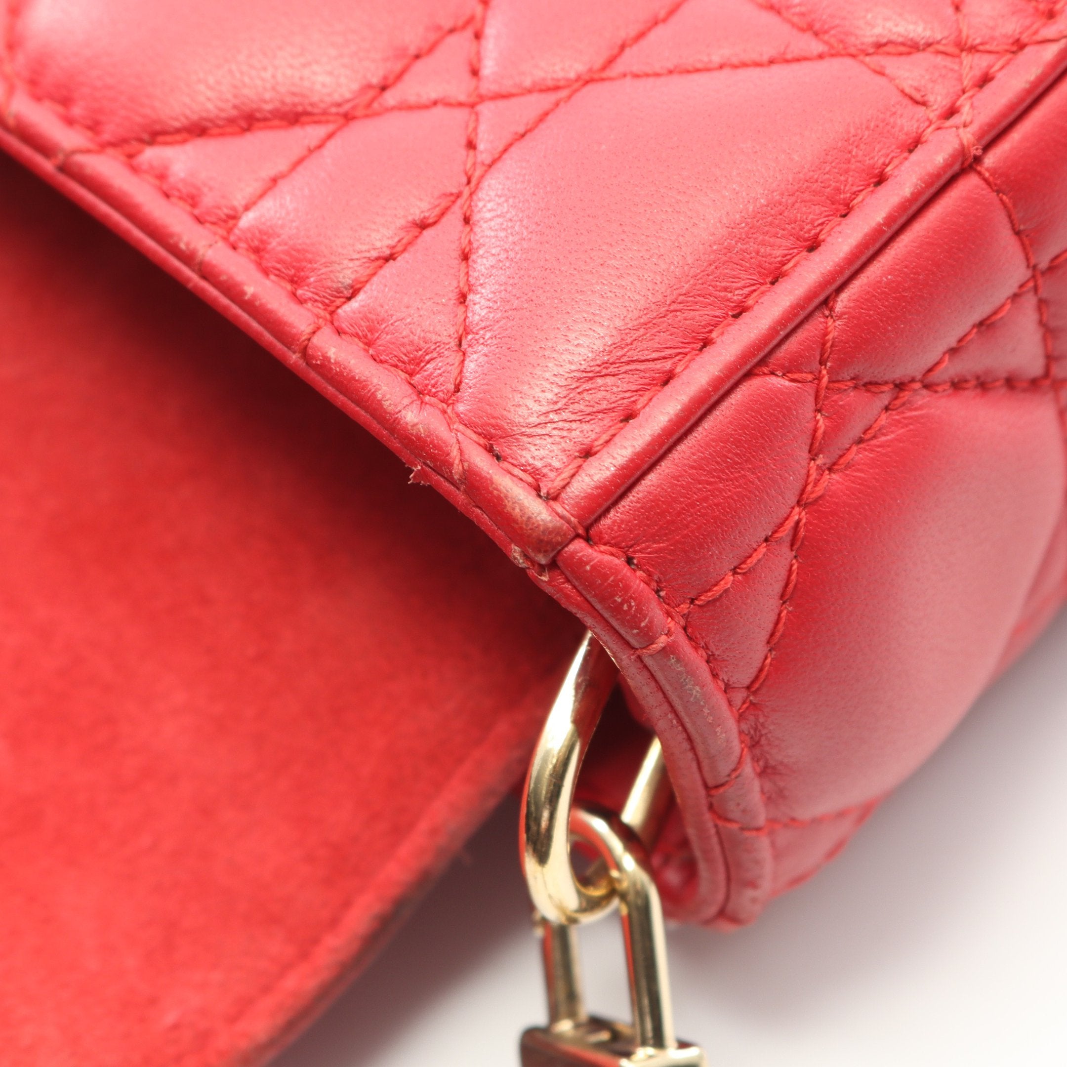 Lady D-Joy ミディアム カナージュ ハンドバッグ レザー レッド 2WAY