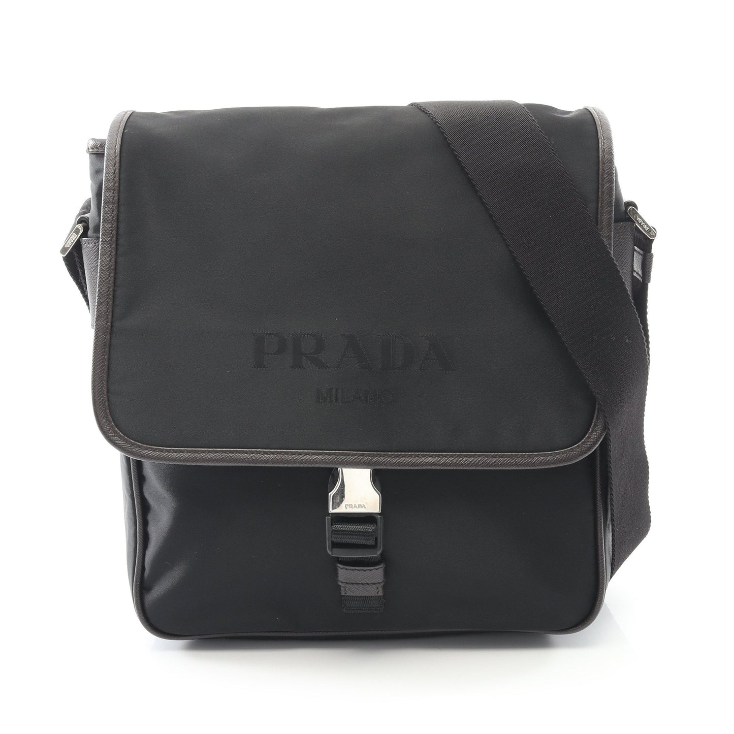 ショルダーバッグ ナイロン サフィアーノレザー ブラック ダークブラウン プラダ バッグ PRADA