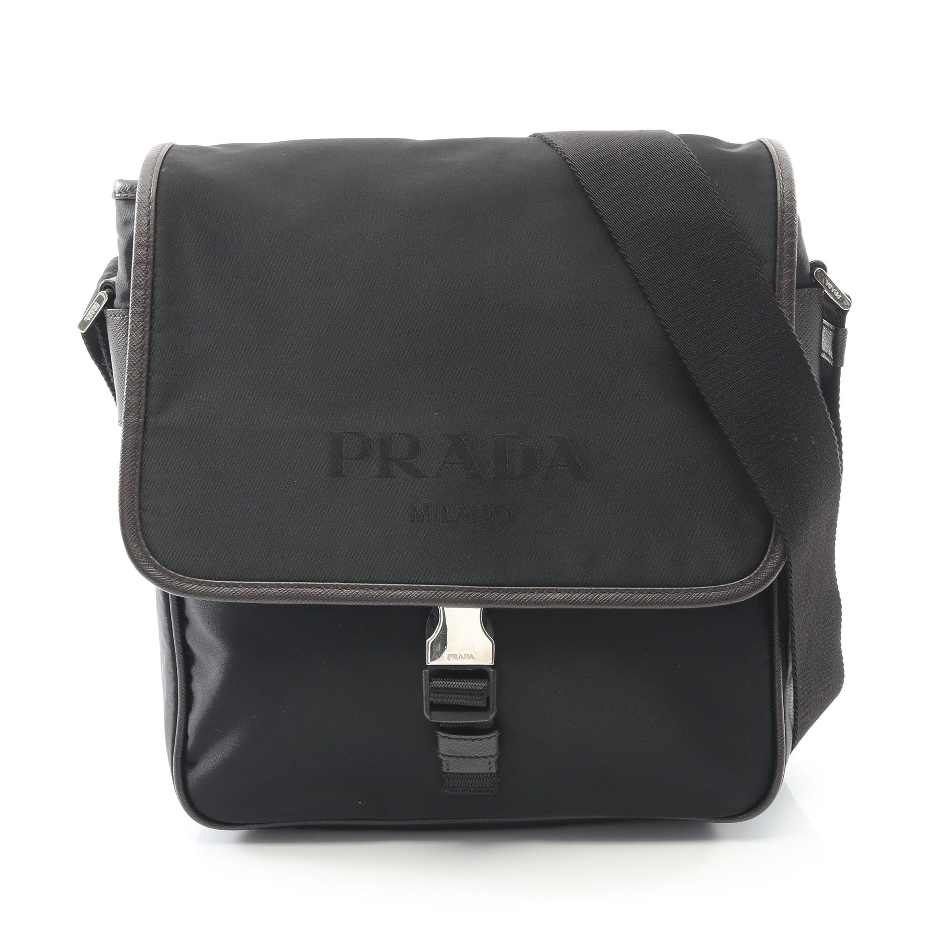 ショルダーバッグ ナイロン サフィアーノレザー ブラック ダークブラウン プラダ バッグ PRADA