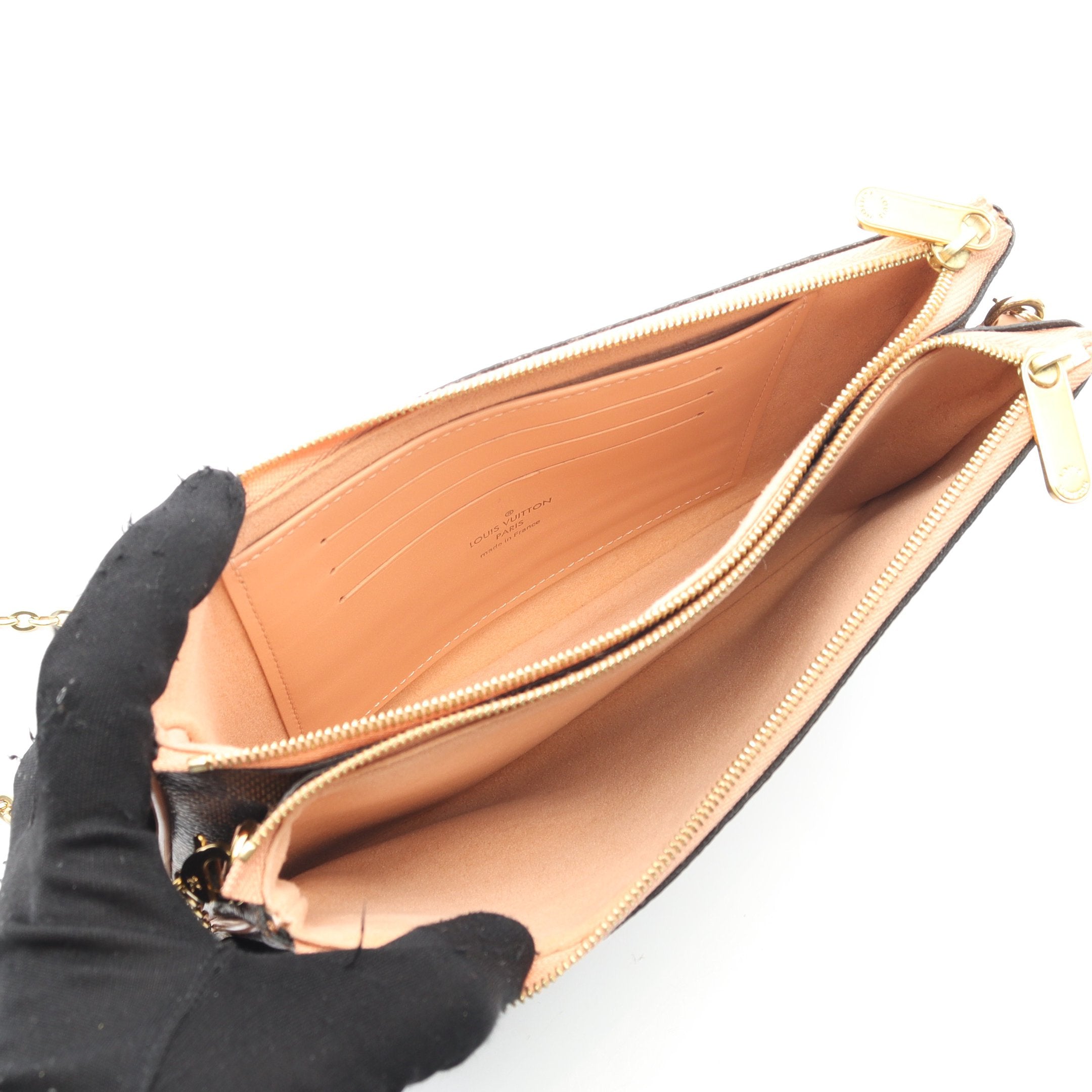 ルイヴィトン LOUIS VUITTON ポシェット ダミエ ドゥーブル ジップ ブラウン/ピンク N60254 MI3199 チェーンショルダー 美品 → 2503LA012 LOUIS VUITTON - LOUIS VUITTON(ルイヴィトン) ショルダーバッグ