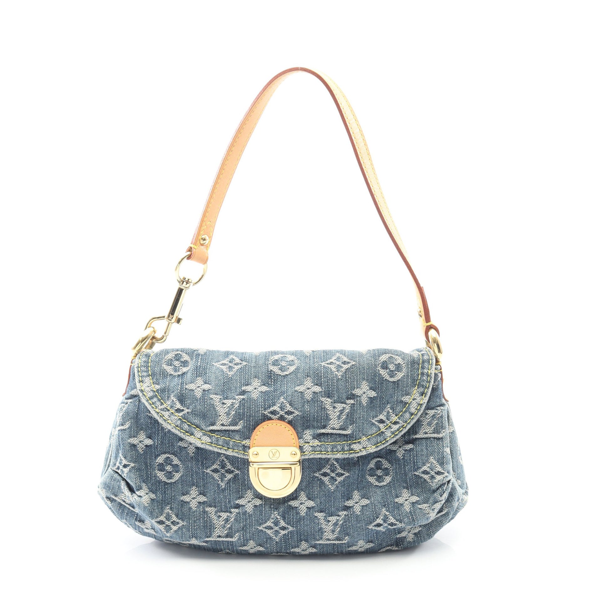 ミニプリーティ モノグラムデニム ショルダーバッグ デニム レザー ブルー ルイヴィトン バッグ LOUIS VUITTON