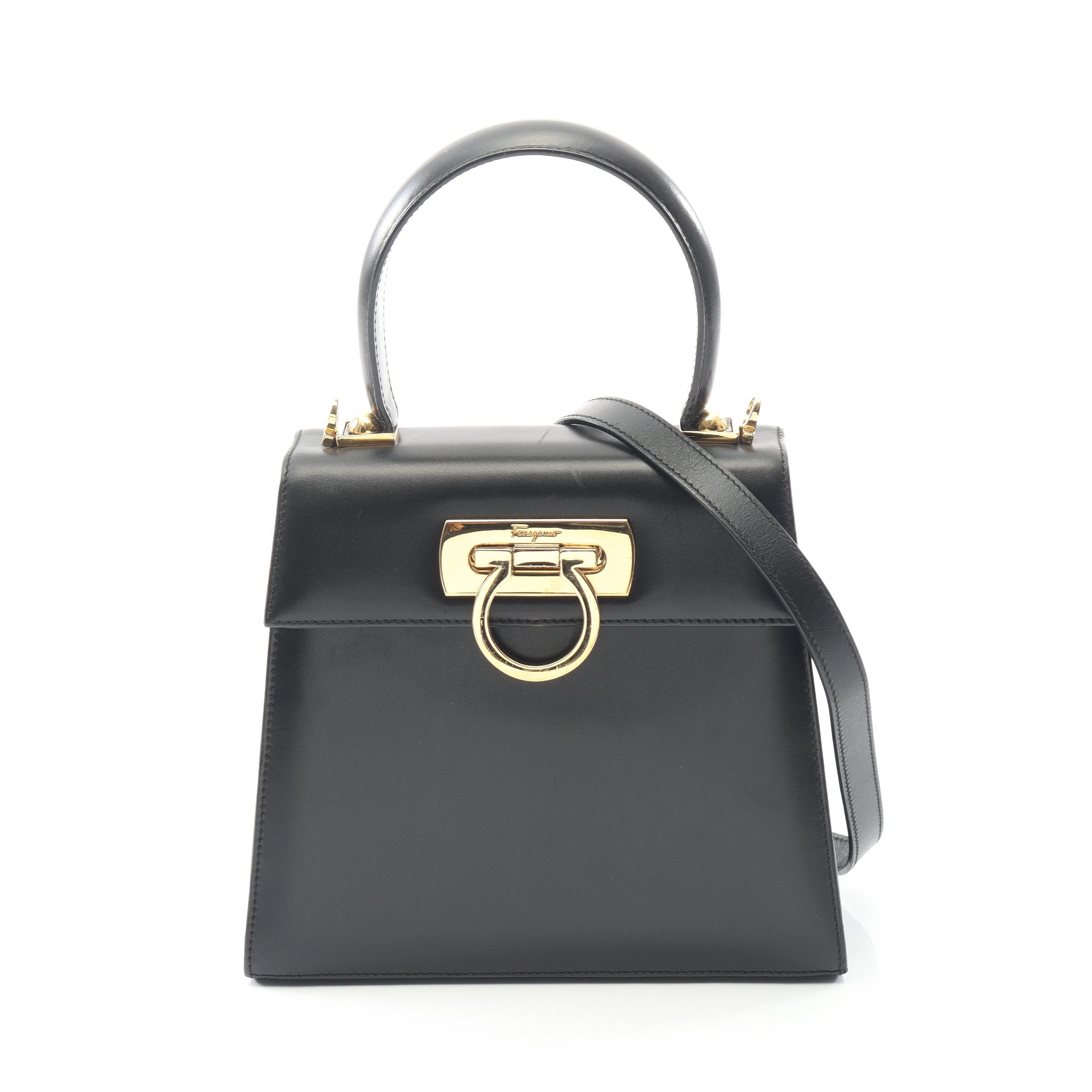 美品✨ サルヴァトーレフェラガモ ハンドバッグ ガンチーニ レザー ブラック ガンチーニ ハンドバッグ レザー ブラック サルヴァトーレフェラガモ