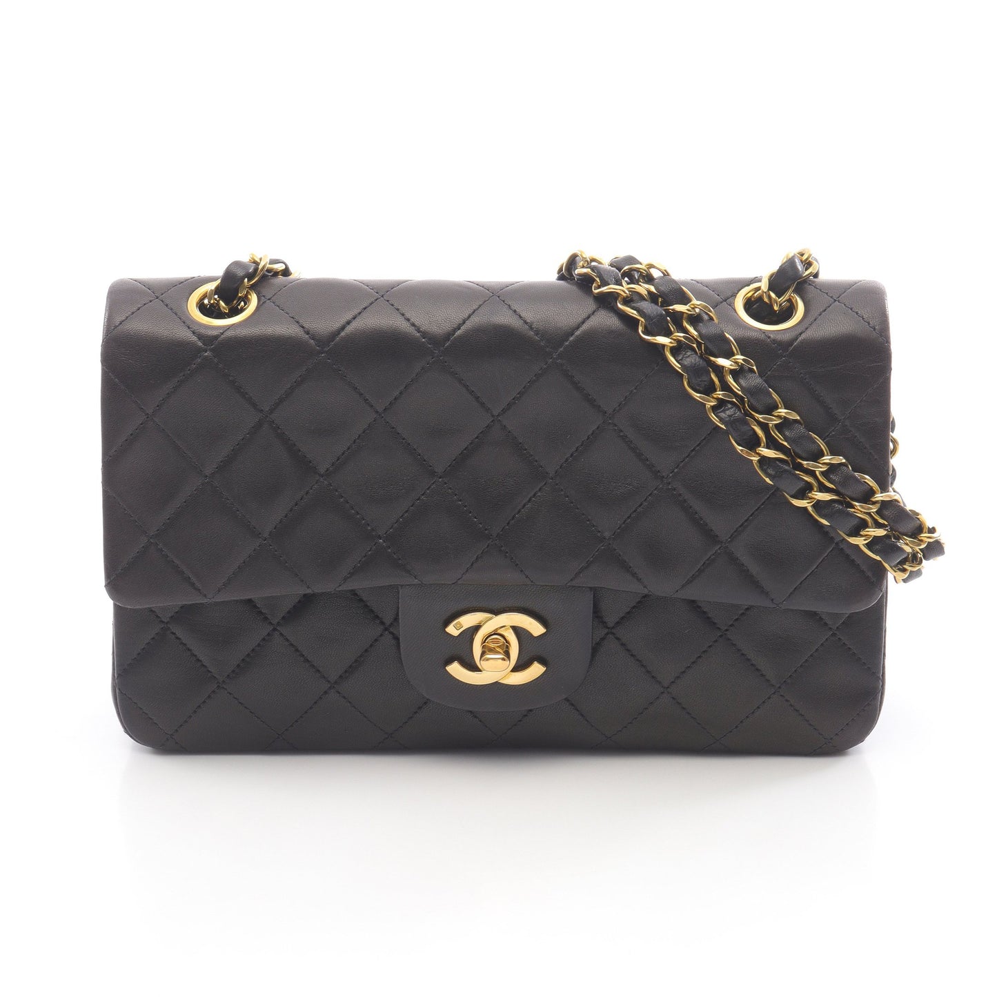 マトラッセ Wフラップ Wチェーンショルダーバッグ ラムスキン ブラック ゴールド金具 シャネル バッグ CHANEL