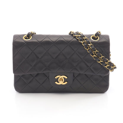 マトラッセ Wフラップ Wチェーンショルダーバッグ ラムスキン ブラック ゴールド金具 シャネル バッグ CHANEL