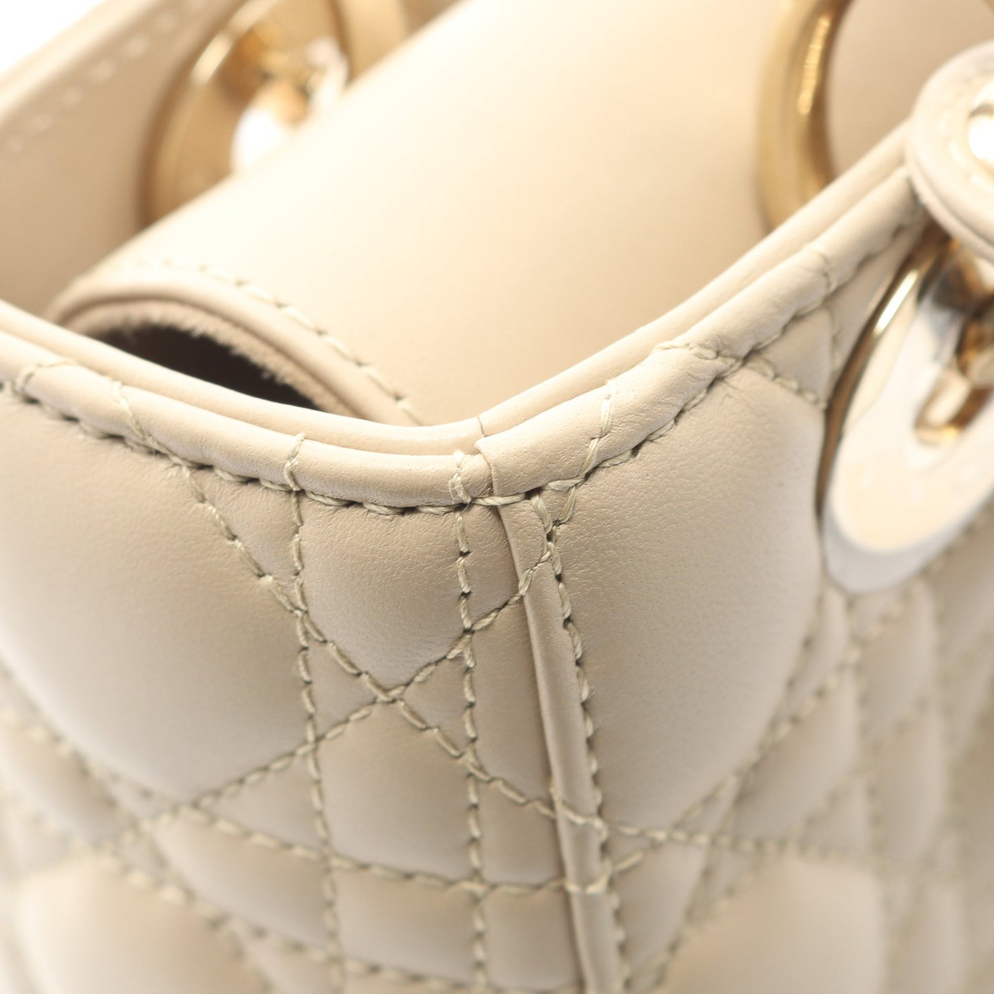 LADY DIOR MY ABCDIOR レディディオール スモール カナージュ ハンドバッグ レザー ベージュ 2WAY クリスチャンディオール バッグ Christian Dior