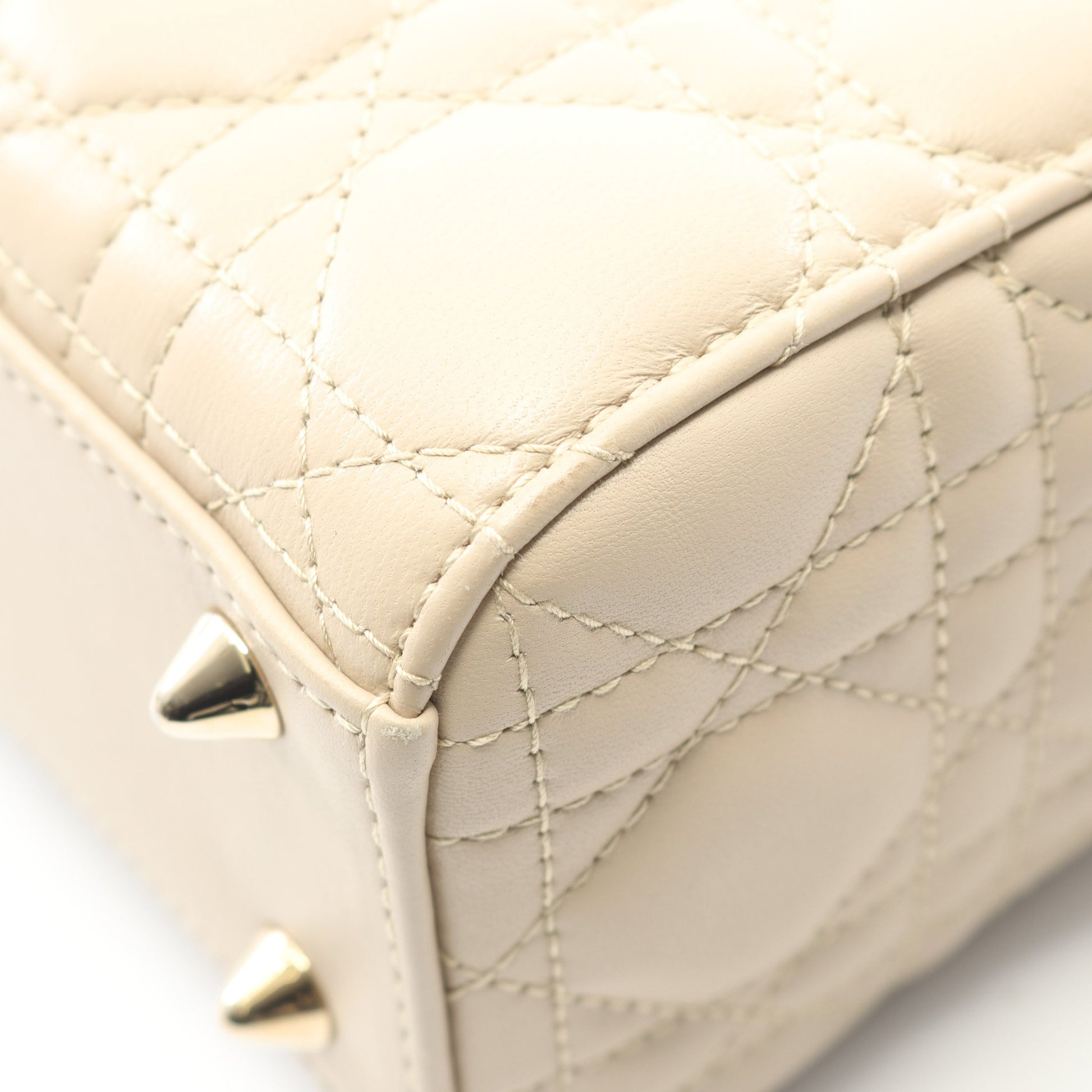 LADY DIOR MY ABCDIOR レディディオール スモール カナージュ ハンドバッグ レザー ベージュ 2WAY クリスチャンディオール バッグ Christian Dior