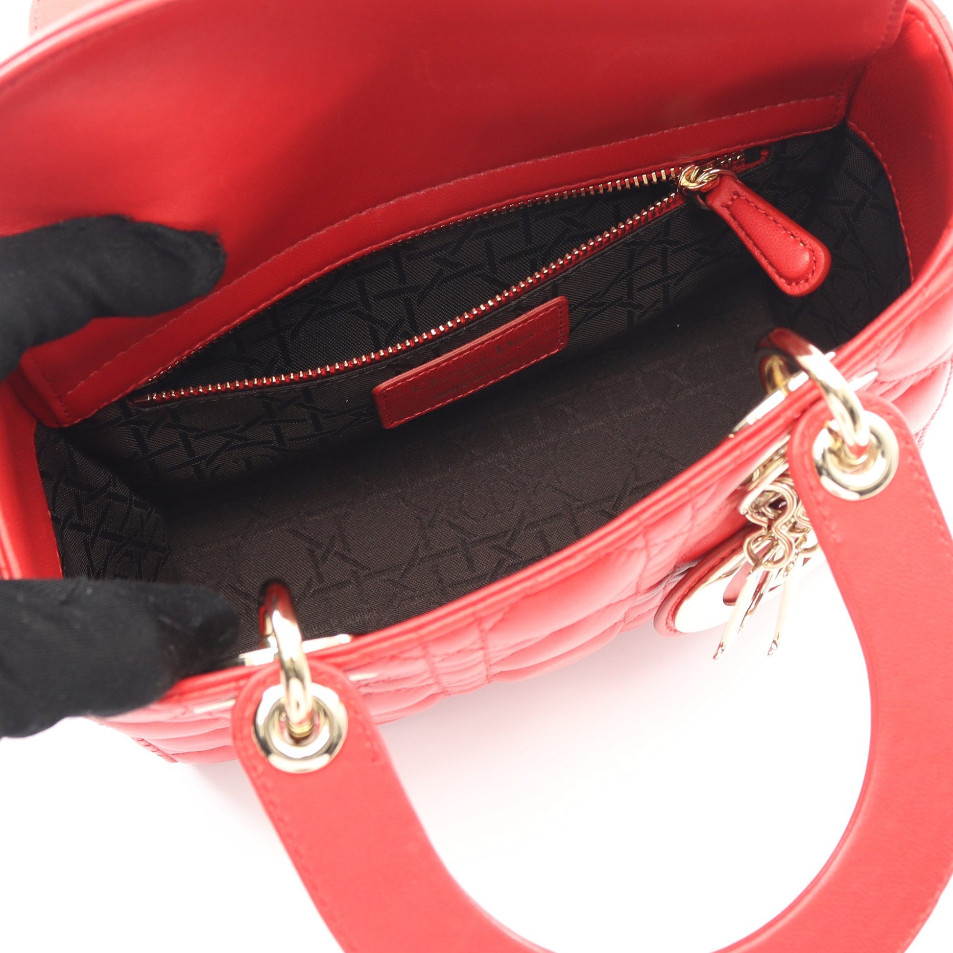LADY DIOR MY ABCDIOR レディディオール スモール カナージュ ハンドバッグ レザー レッド 2WAY クリスチャンディオール バッグ Christian Dior