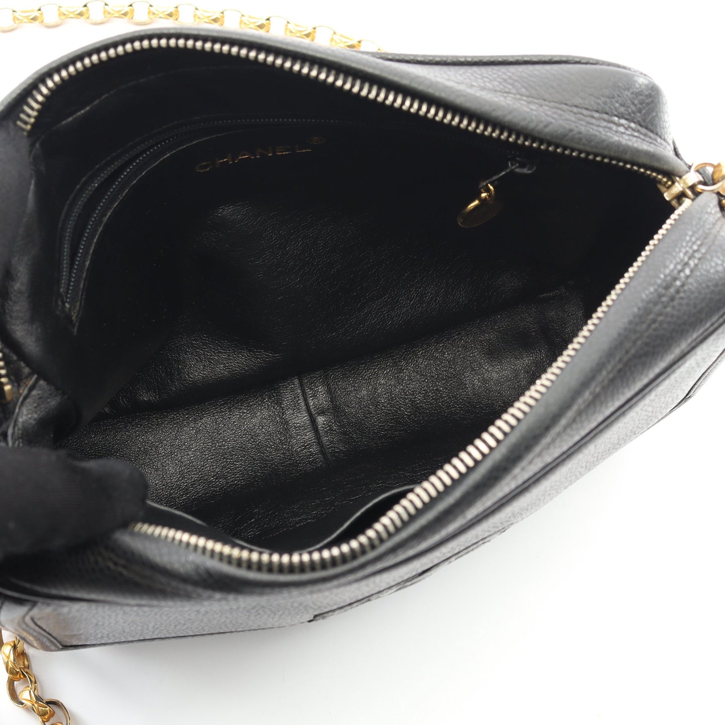 ココマーク チェーンショルダーバッグ キャビアスキン ブラック ゴールド金具 ヴィンテージ シャネル バッグ CHANEL
