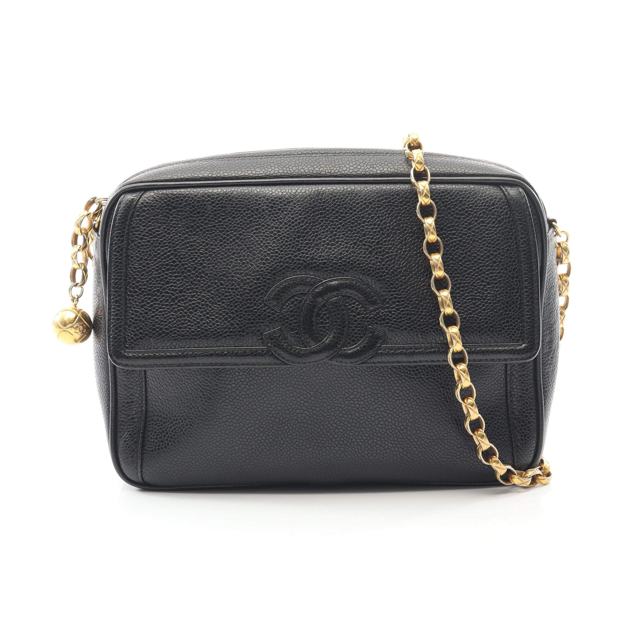 ココマーク チェーンショルダーバッグ キャビアスキン ブラック