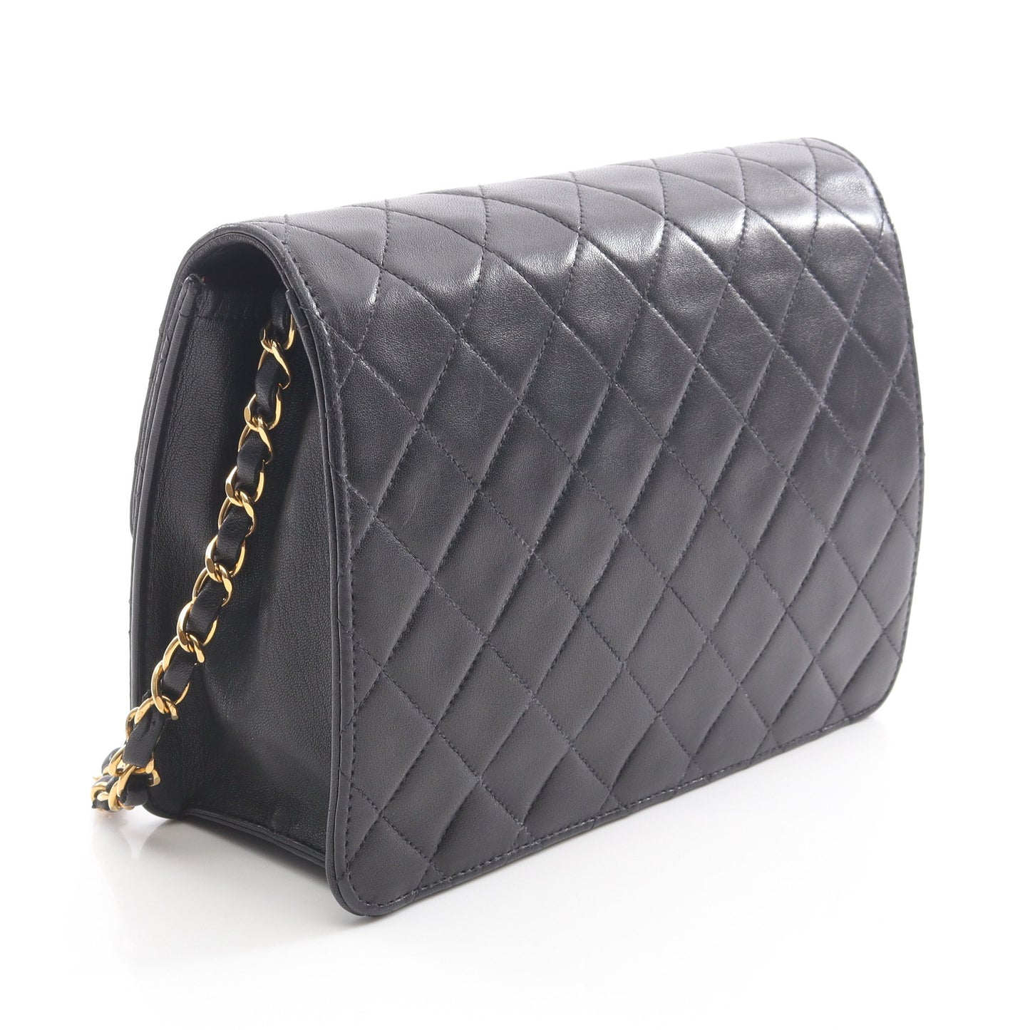マトラッセ シングルフラップ チェーンショルダーバッグ ラムスキン ブラック ゴールド金具 シャネル バッグ CHANEL