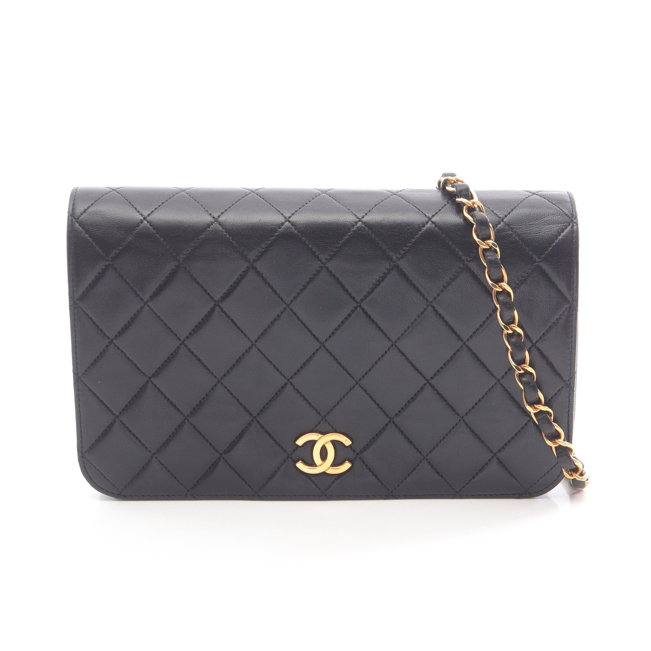 美品 CHANEL シャネル ココマーク マトラッセ ラムスキン プッシュロック フルフラップ チェーン ショルダー バッグ ブラック a4388 CHANEL（シャネル） マトラッセ ココマーク プッシュロック チェーン