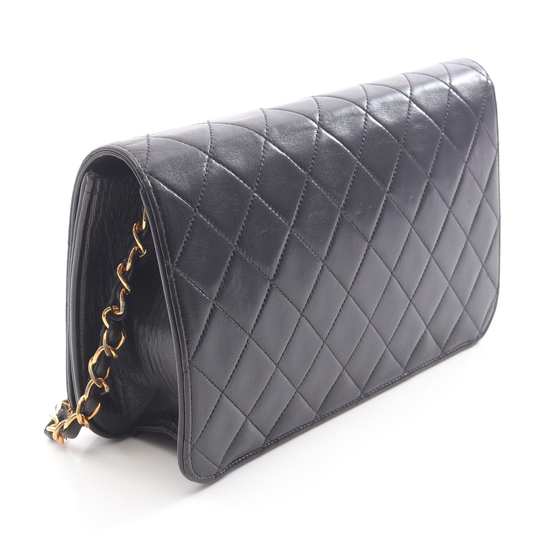 良品 CHANEL シャネル ココマーク マトラッセ ラムスキン プッシュロック フルフラップ チェーン ショルダー バッグ ネイビー a2916 CHANEL - 良品 CHANEL シャネル ココマーク マトラッセ ラムスキン