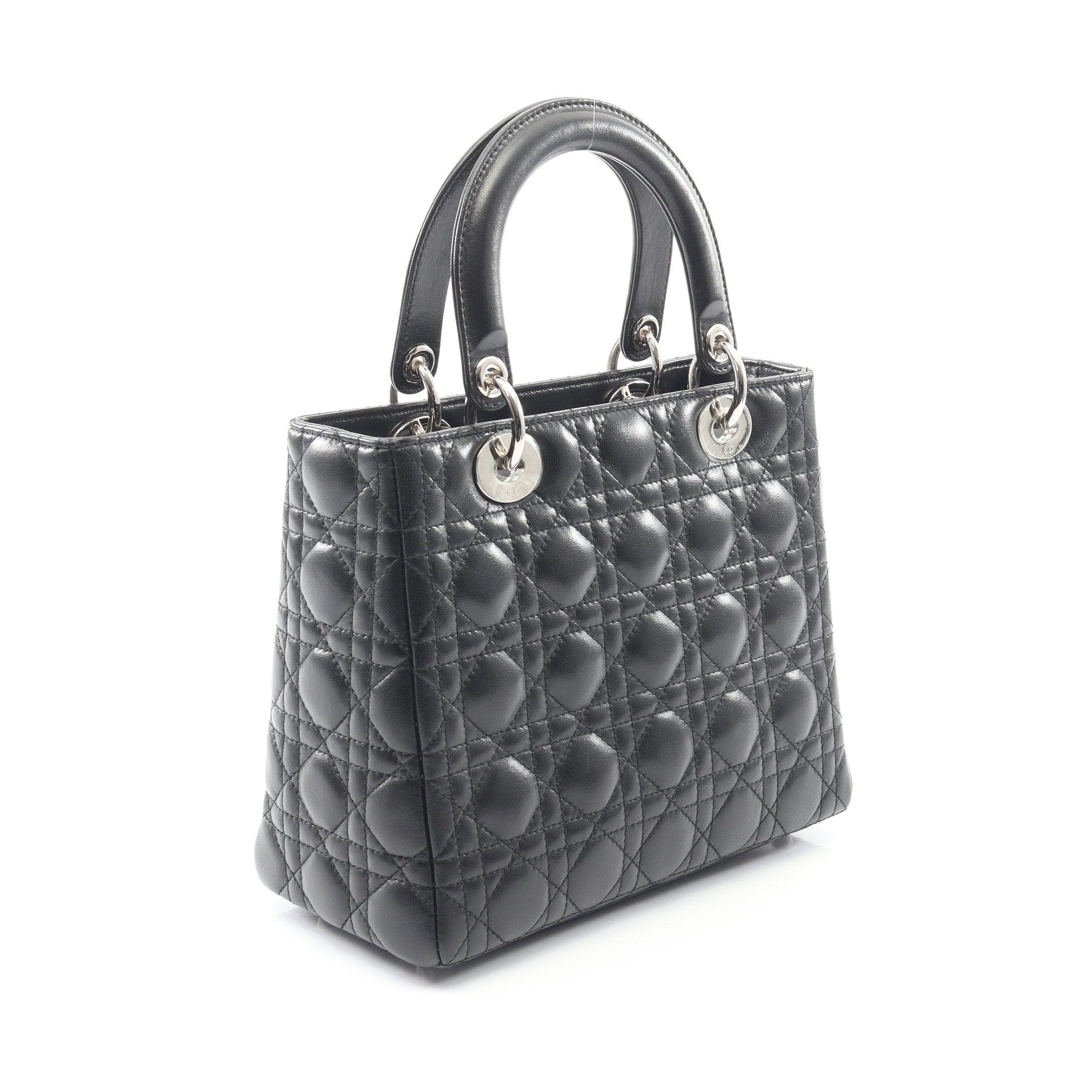 LADY DIOR レディディオール カナージュ ハンドバッグ レザー ブラック