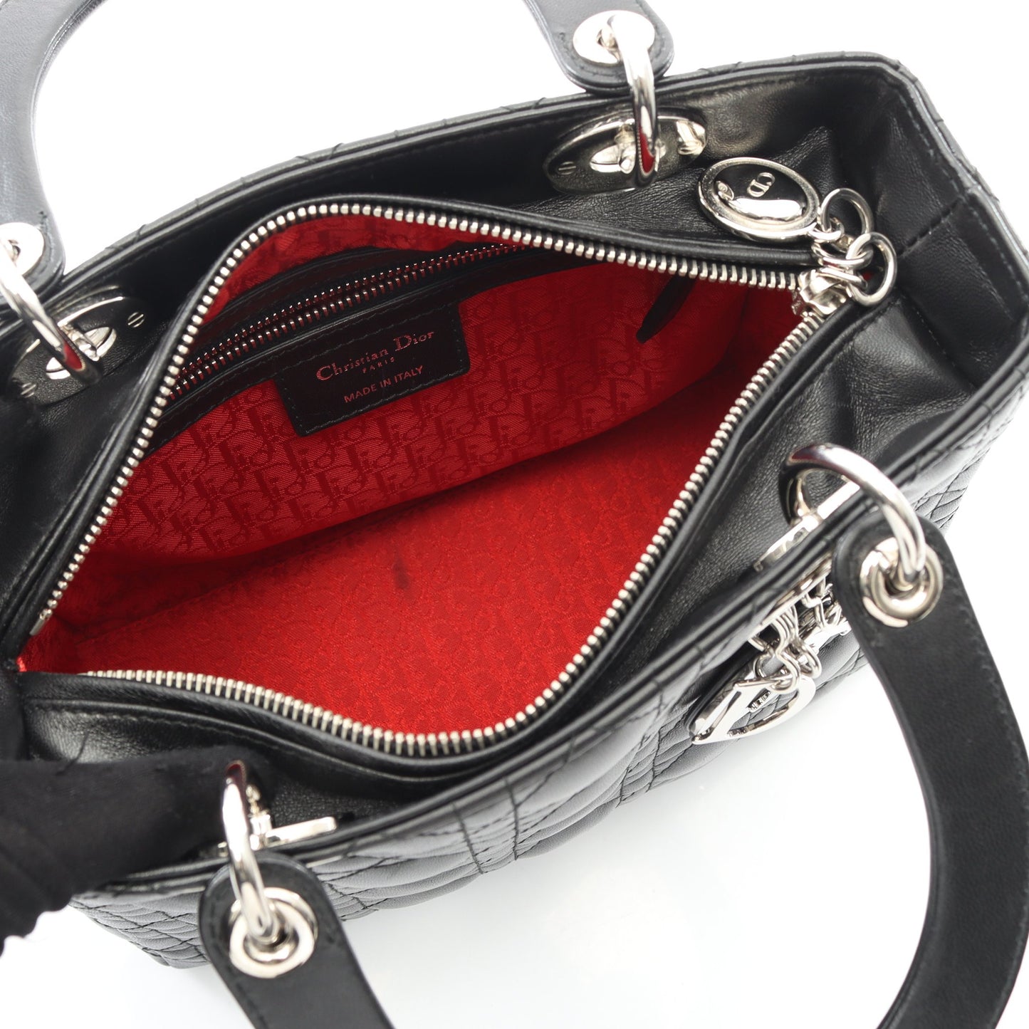 LADY DIOR レディディオール カナージュ ハンドバッグ レザー ブラック 2WAY クリスチャンディオール バッグ Christian Dior