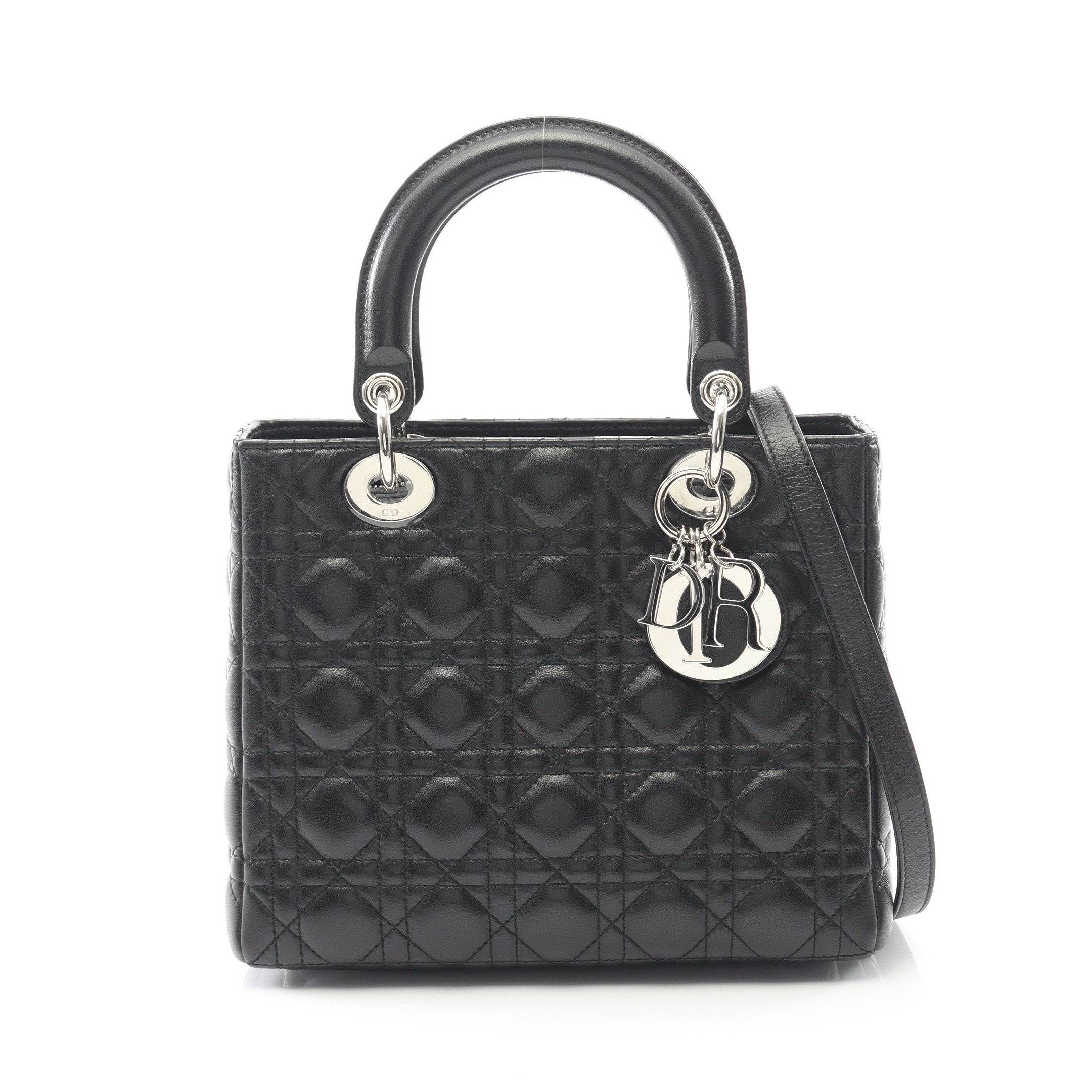 良品　レディディオール　カナージュ　ハンドバッグ　パテントレザー　ブラック LADY DIOR レディディオール カナージュ ハンドバッグ レザー ブラック