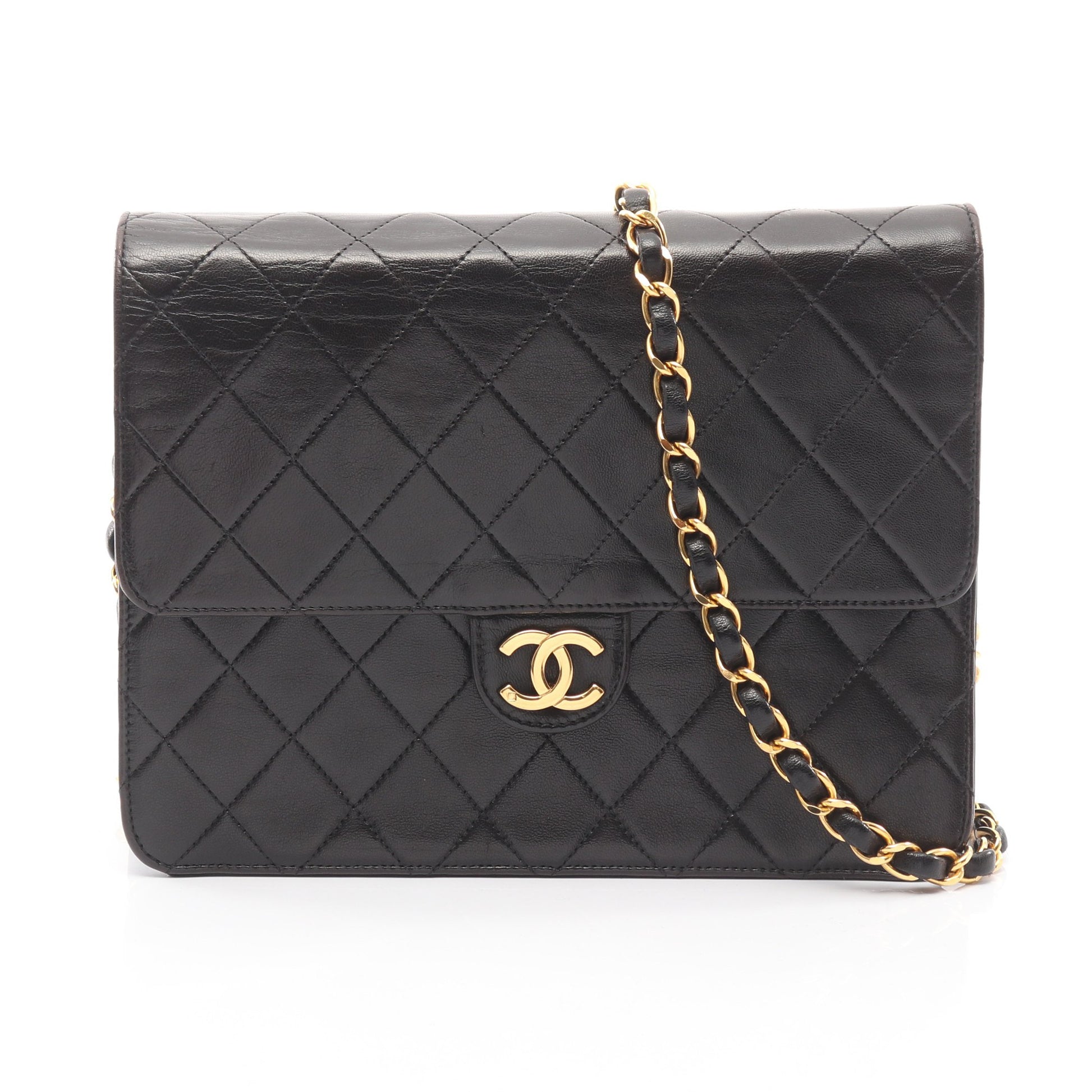 マトラッセ シングルフラップ チェーンショルダーバッグ ラムスキン ブラック ゴールド金具 シャネル バッグ CHANEL