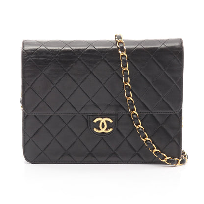 マトラッセ シングルフラップ チェーンショルダーバッグ ラムスキン ブラック ゴールド金具 シャネル バッグ CHANEL