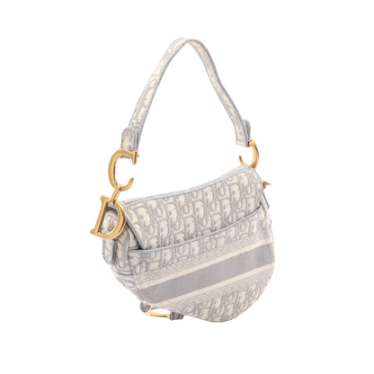 サドルバッグ オブリークジャガード ハンドバッグ キャンバス グレー アイボリー 2WAY クリスチャンディオール バッグ Christian Dior