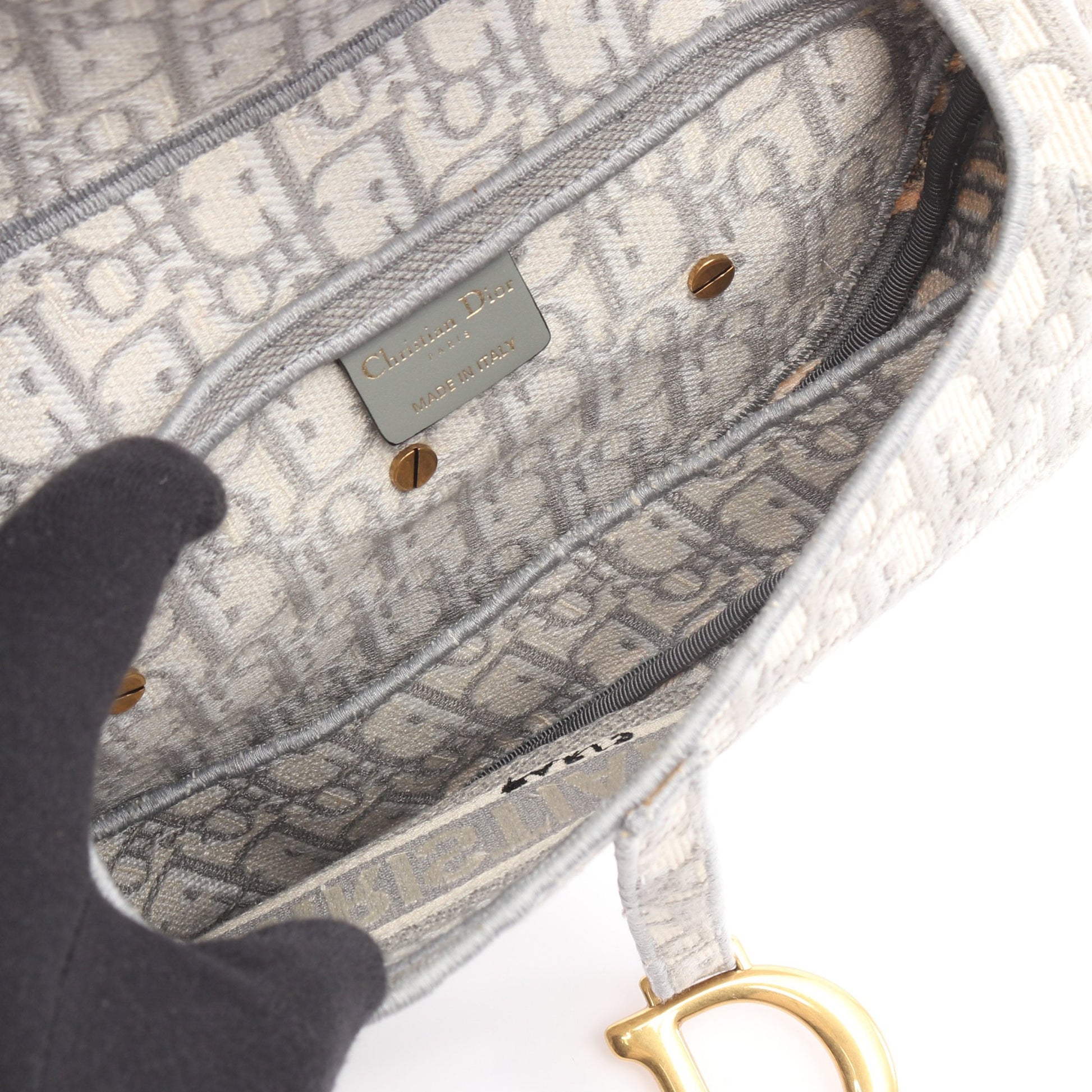 サドルバッグ オブリークジャガード ハンドバッグ キャンバス グレー アイボリー 2WAY クリスチャンディオール バッグ Christian Dior