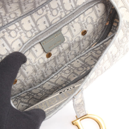 サドルバッグ オブリークジャガード ハンドバッグ キャンバス グレー アイボリー 2WAY クリスチャンディオール バッグ Christian Dior