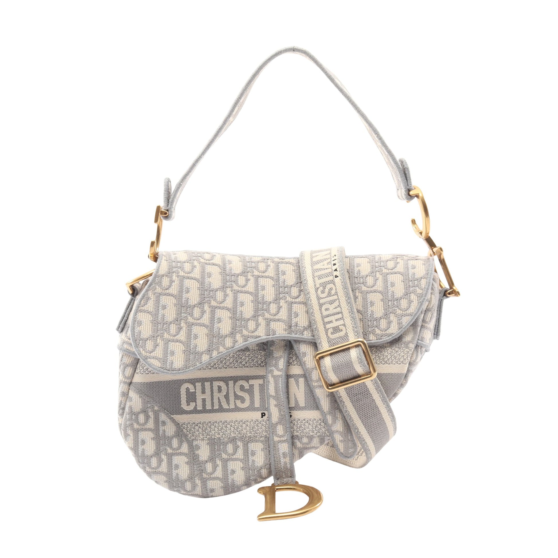 サドルバッグ オブリークジャガード ハンドバッグ キャンバス グレー アイボリー 2WAY クリスチャンディオール バッグ Christian Dior