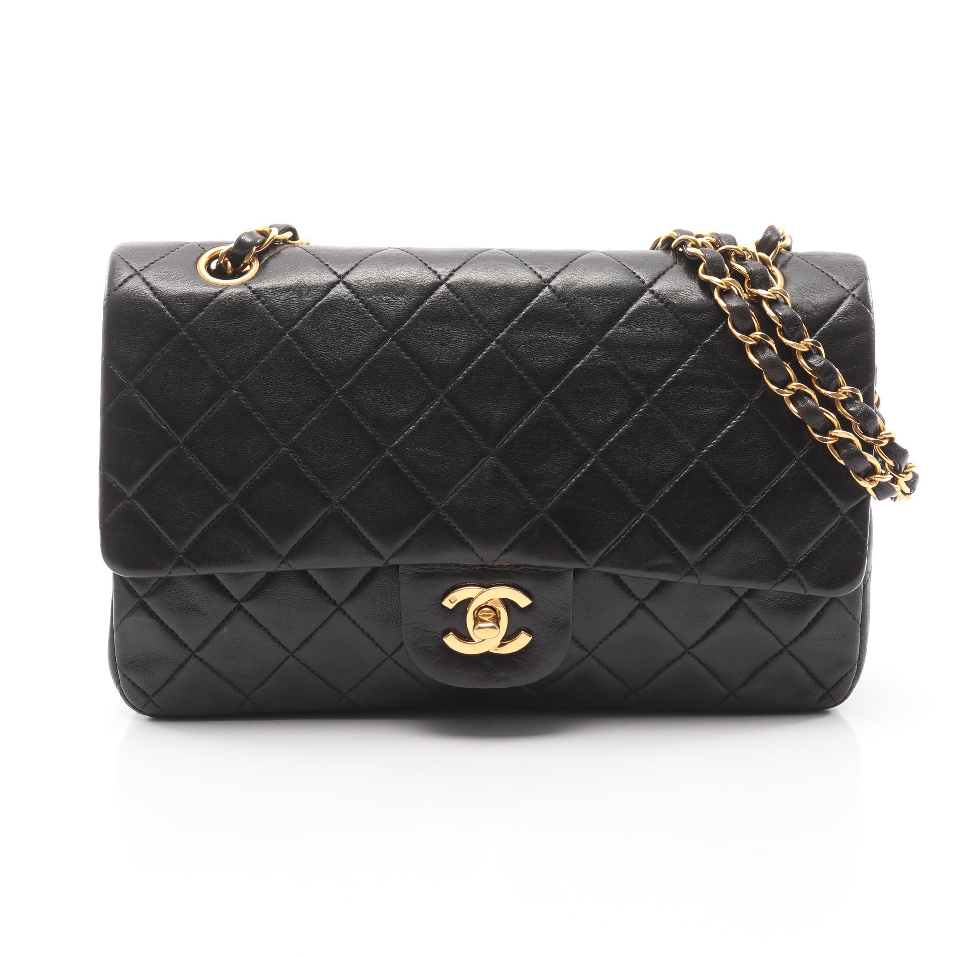 マトラッセ Wフラップ Wチェーンショルダーバッグ ラムスキン ブラック ゴールド金具 シャネル バッグ CHANEL
