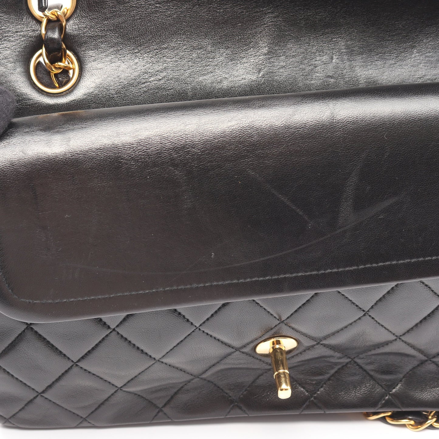 マトラッセ Wフラップ Wチェーンショルダーバッグ ラムスキン ブラック ゴールド金具 シャネル バッグ CHANEL