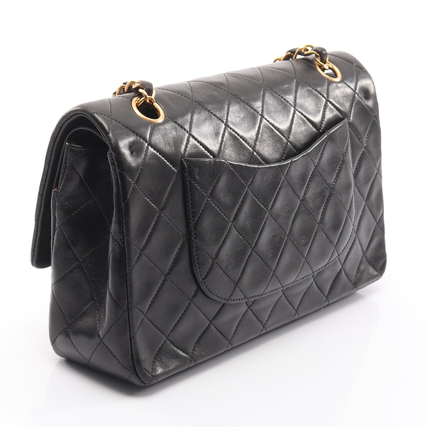 マトラッセ Wフラップ Wチェーンショルダーバッグ ラムスキン ブラック ゴールド金具 シャネル バッグ CHANEL