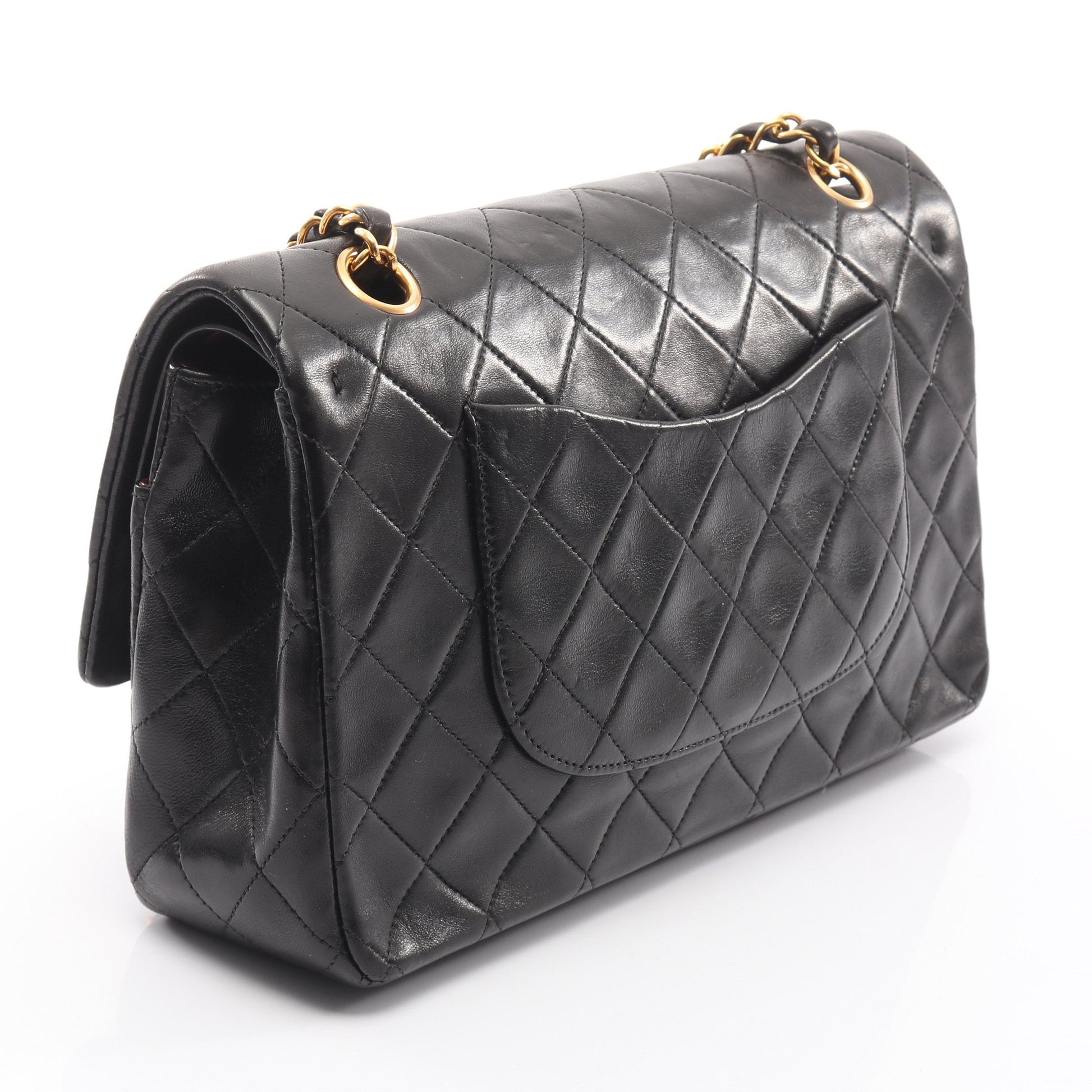 マトラッセ Wフラップ Wチェーンショルダーバッグ ラムスキン ブラック ゴールド金具 シャネル バッグ CHANEL