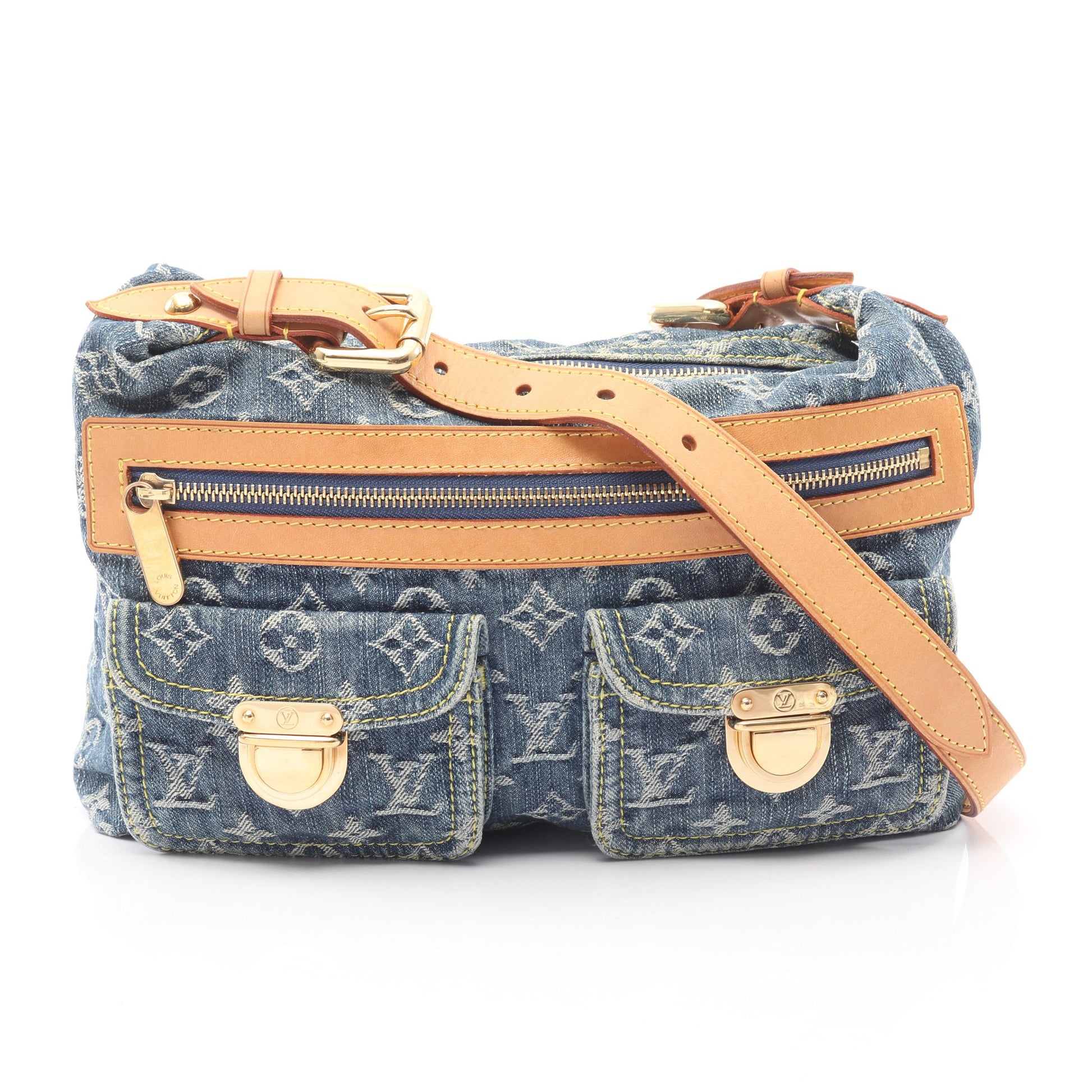 バギーPM モノグラムデニム ショルダーバッグ デニム レザー ブルー ルイヴィトン バッグ LOUIS VUITTON
