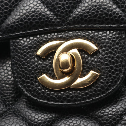 マトラッセ Wフラップ Wチェーンショルダーバッグ キャビアスキン ブラック ゴールド金具 シャネル バッグ CHANEL