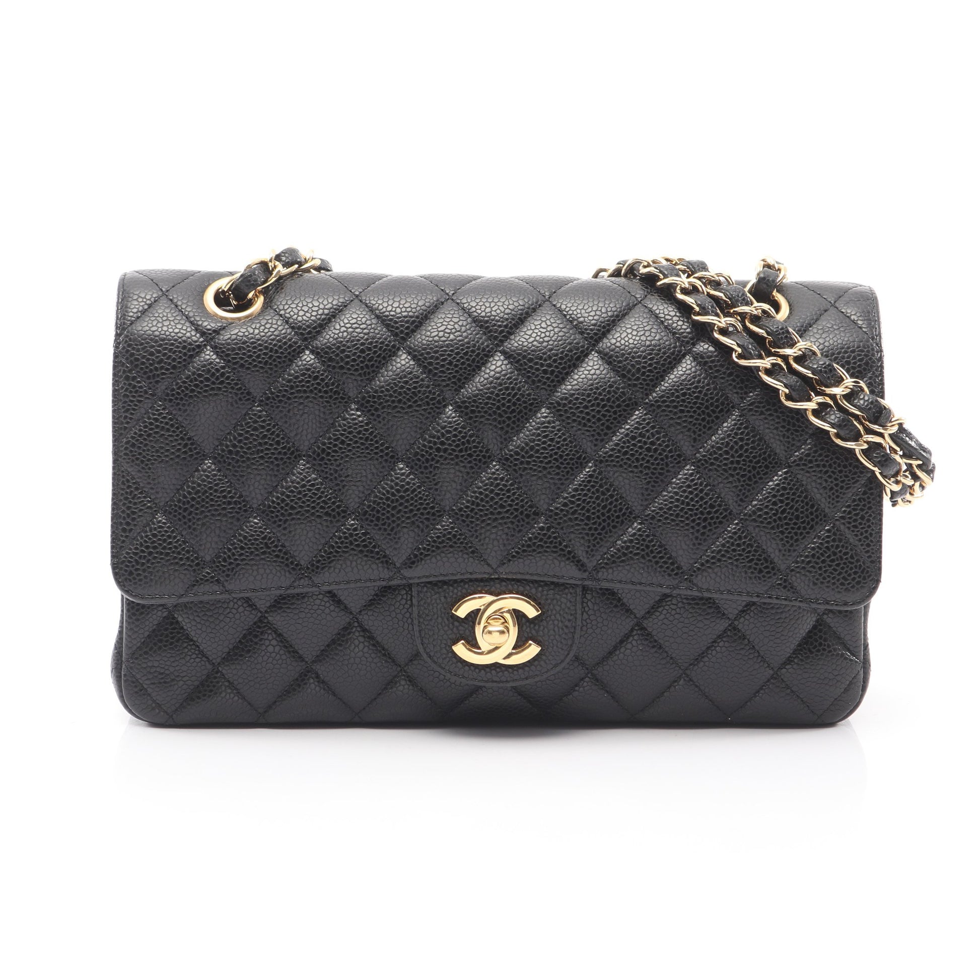 マトラッセ Wフラップ Wチェーンショルダーバッグ キャビアスキン ブラック ゴールド金具 シャネル バッグ CHANEL