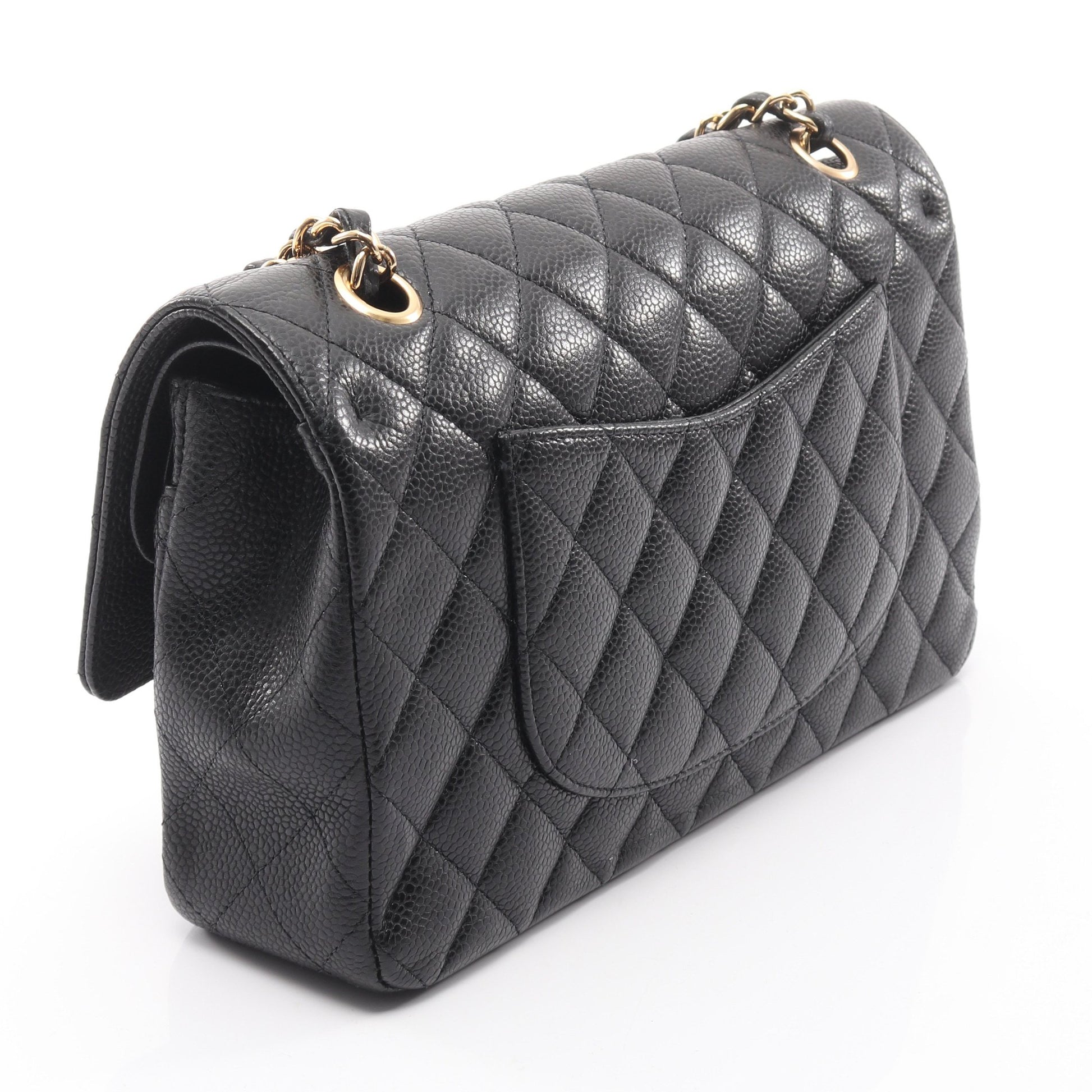 マトラッセ Wフラップ Wチェーンショルダーバッグ キャビアスキン ブラック ゴールド金具 シャネル バッグ CHANEL