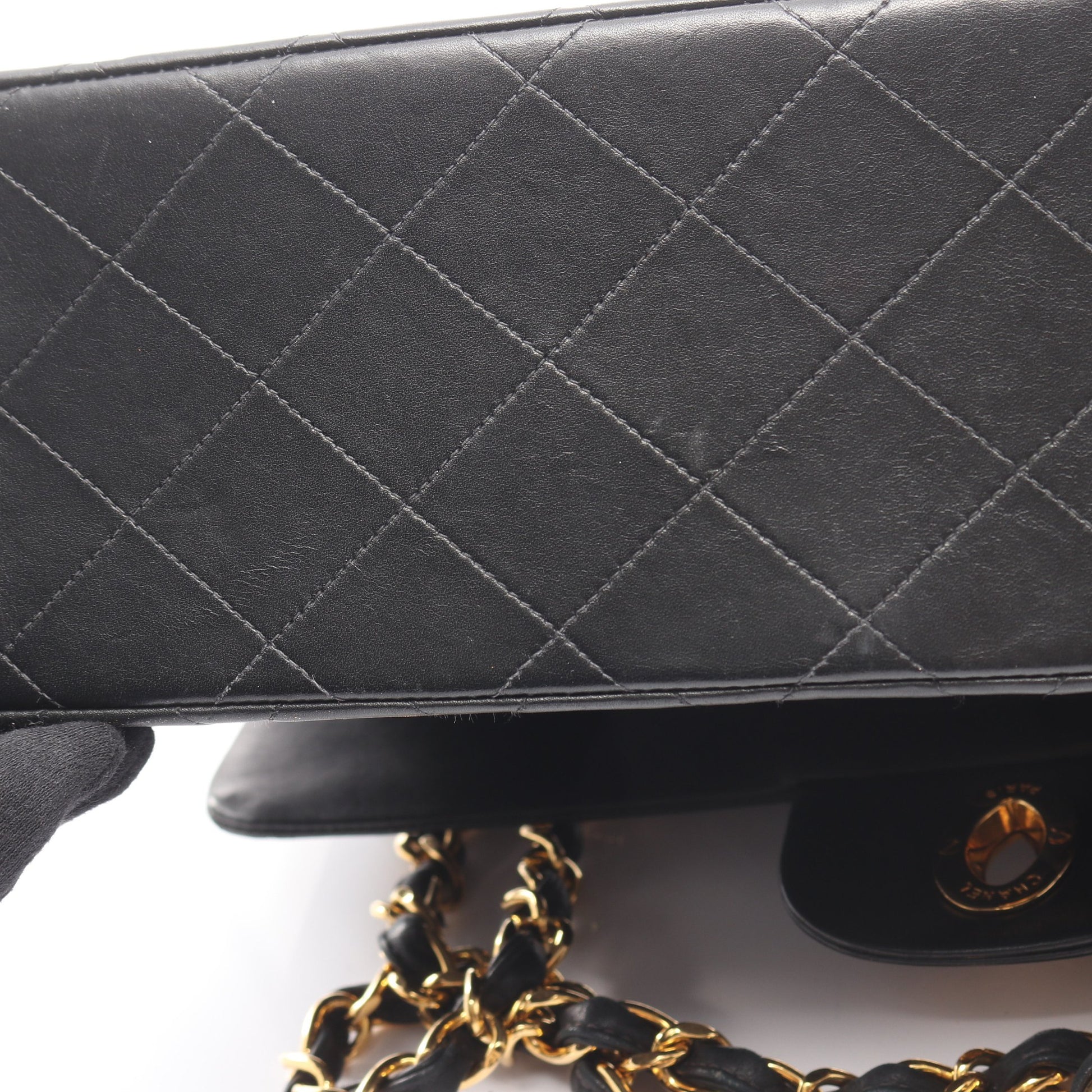 デカマトラッセ34 Wチェーンショルダーバッグ ラムスキン ブラック ゴールド金具 シャネル バッグ CHANEL