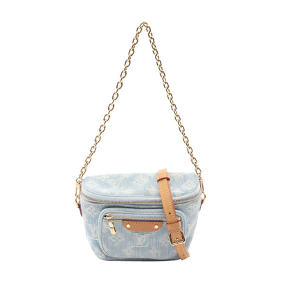 ミニ バムバッグ モノグラムデニム スカイブルー ハンドバッグ キャンバス レザー ライトブルー 2WAY ルイヴィトン バッグ LOUIS VUITTON