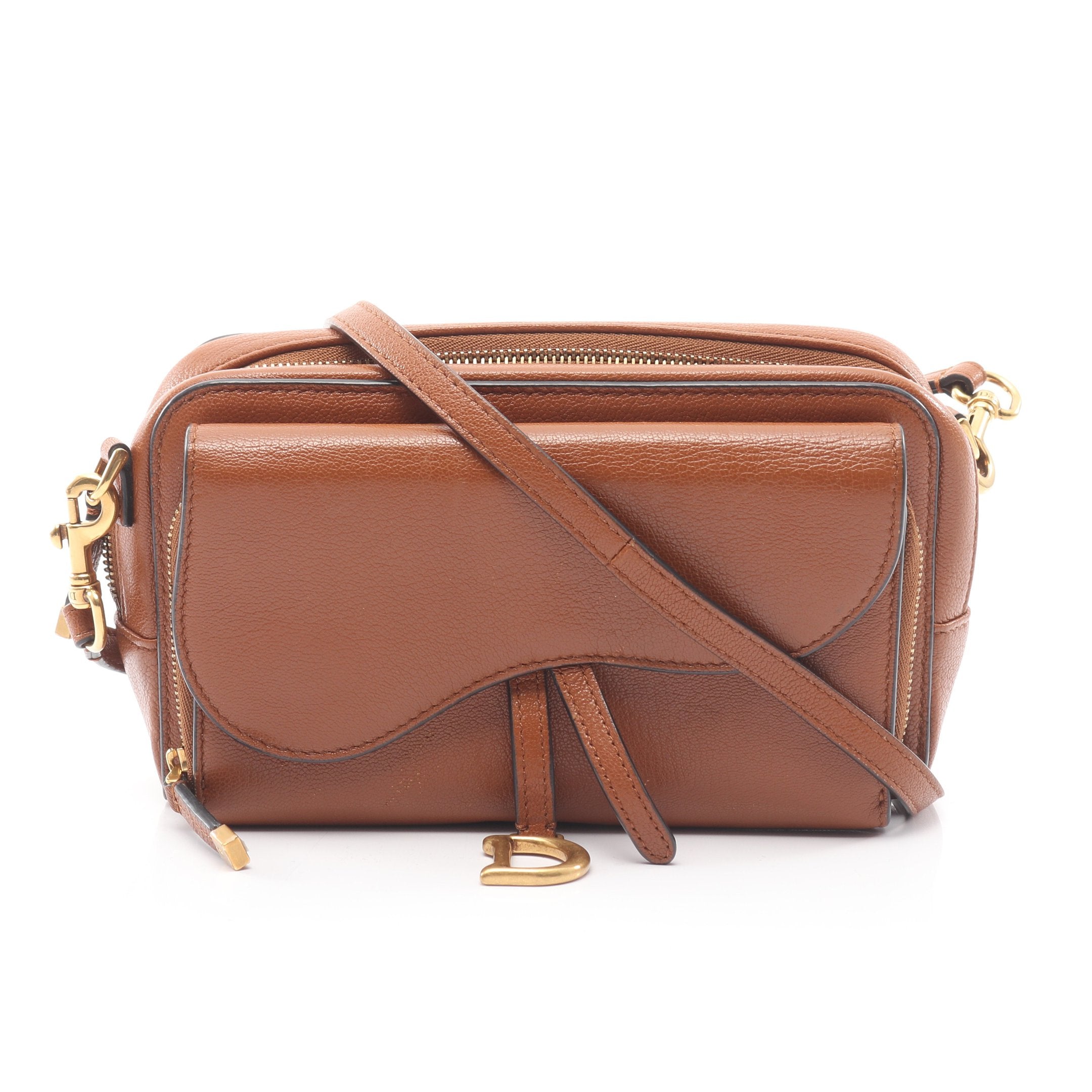 ダブルサドル ポーチ ショルダーバッグ レザー ブラウン クリスチャン