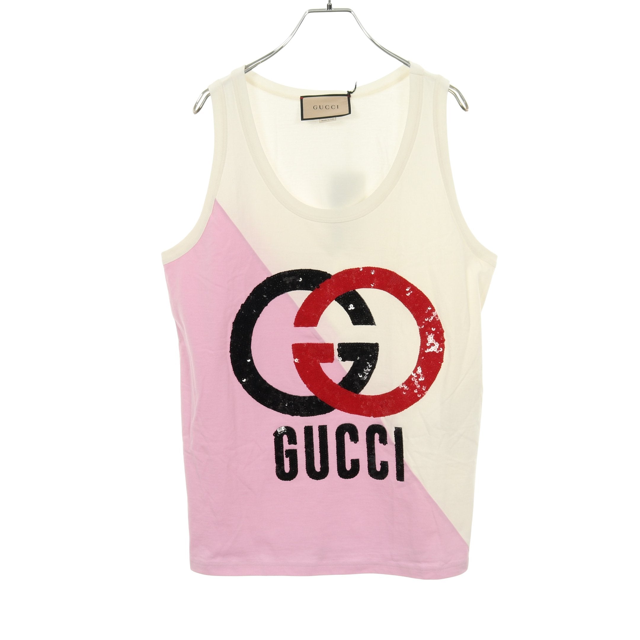 インターロッキング G タンクトップ スパンコール コットン ホワイト