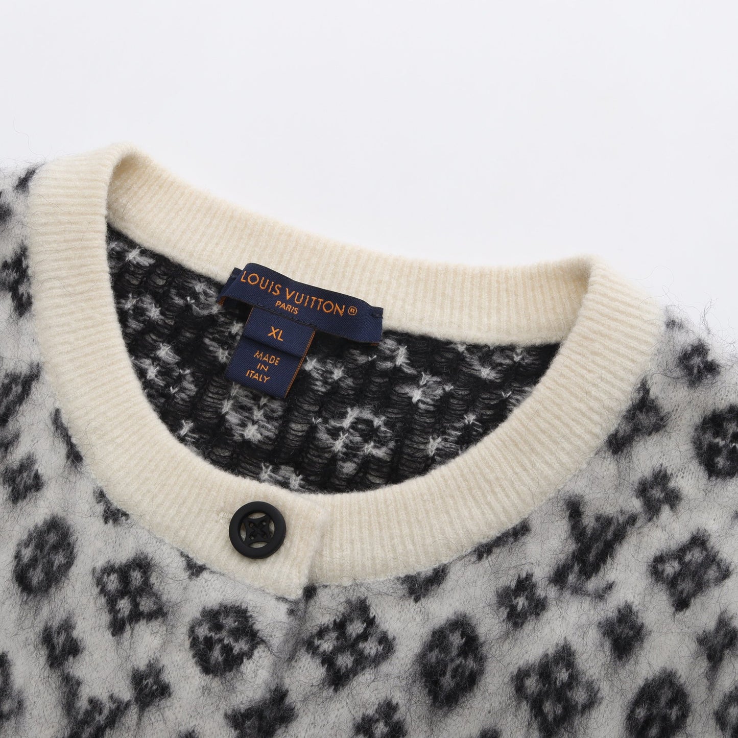 モノグラムブラッシュド カーディガン ウール ナイロン モヘヤ アイボリー ブラック ライトグレー ルイヴィトン トップス LOUIS VUITTON