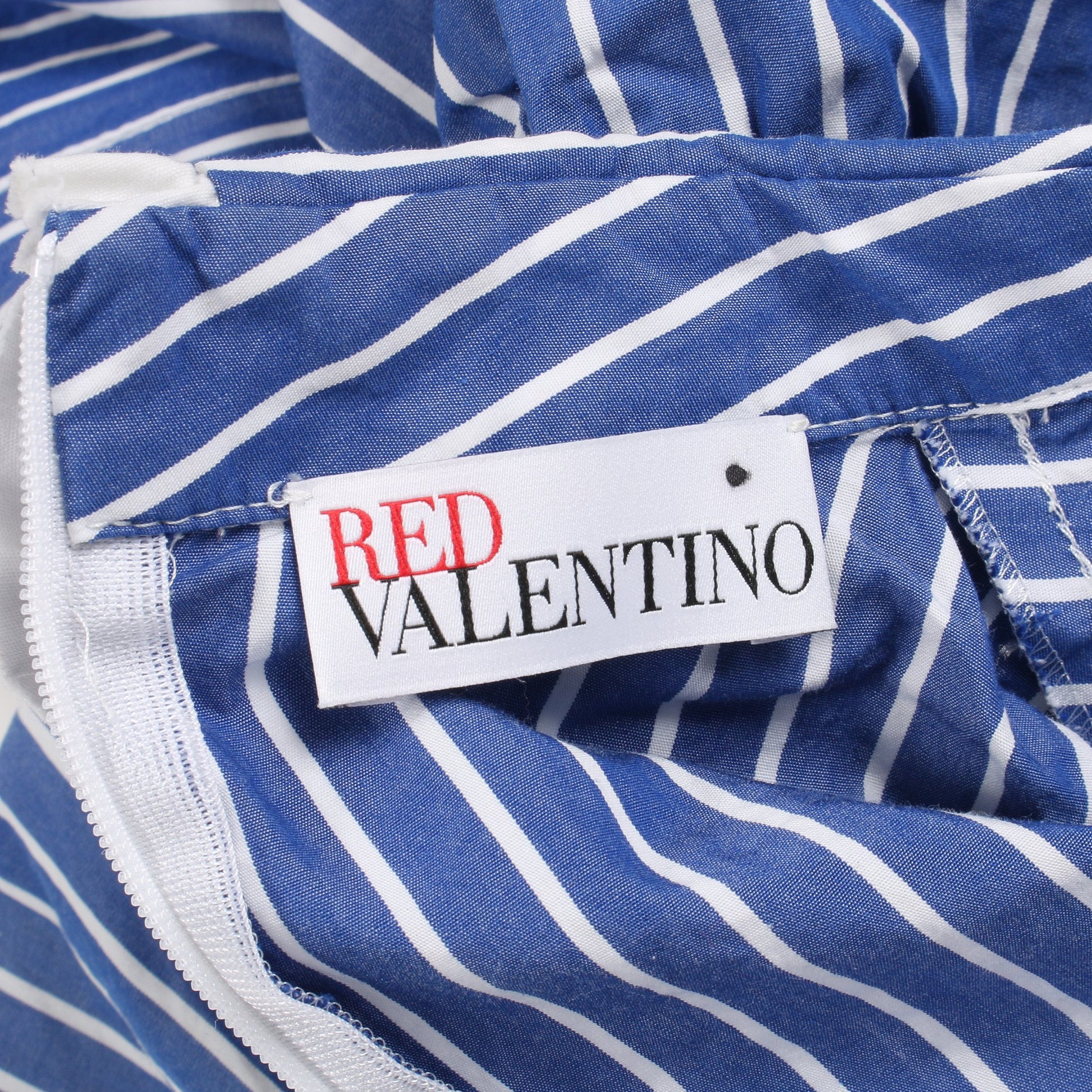 ブラウス 半袖 ストライプ コットン ブルー ホワイト 襟付き レッドヴァレンティノ トップス RED VALENTINO