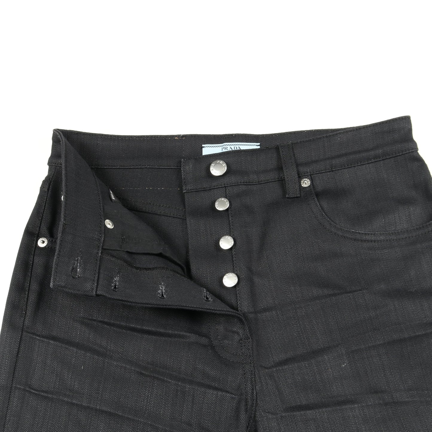 デニムパンツ コットン ブラック ボタンフライ プラダ ボトムス PRADA