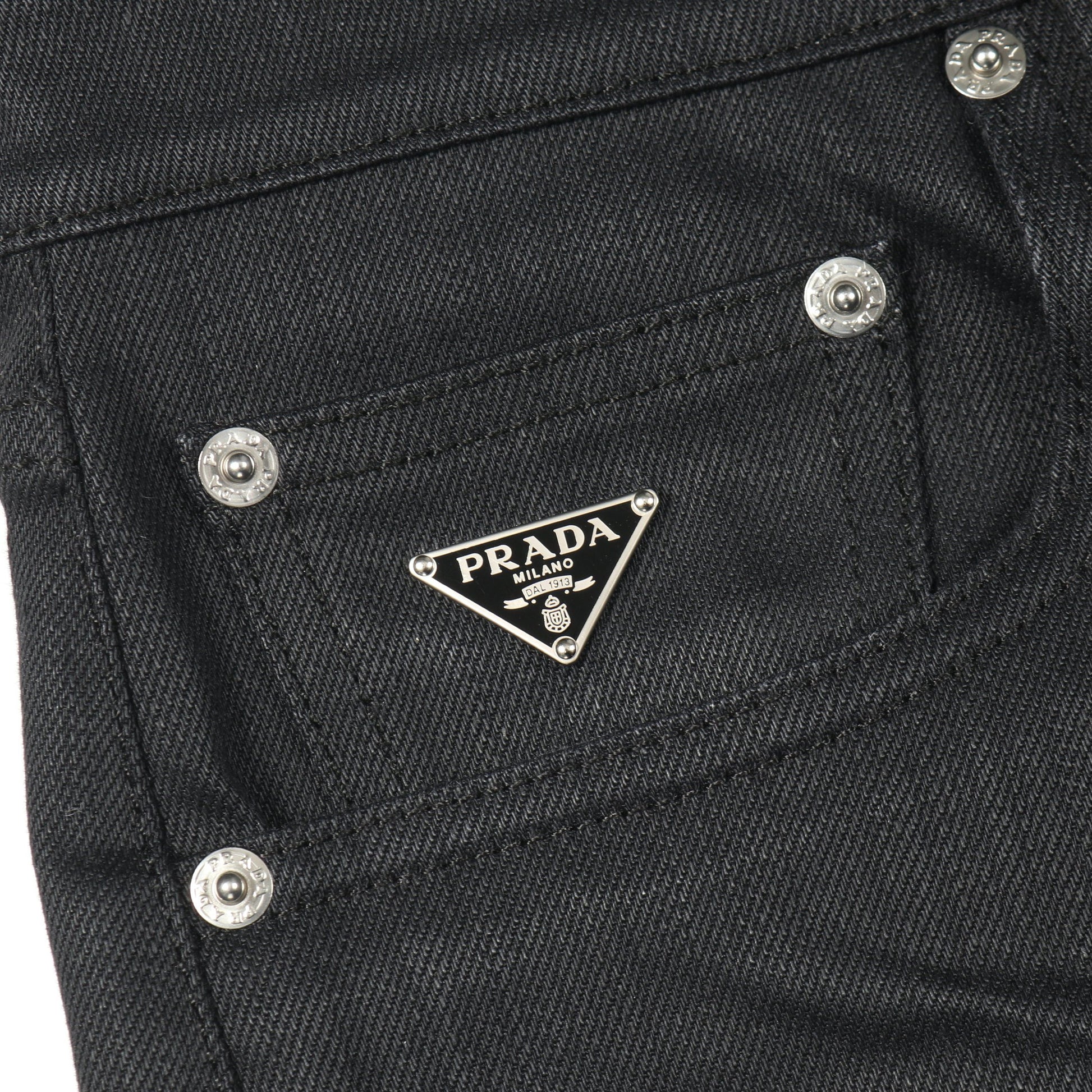 デニムパンツ コットン ブラック ボタンフライ プラダ ボトムス PRADA