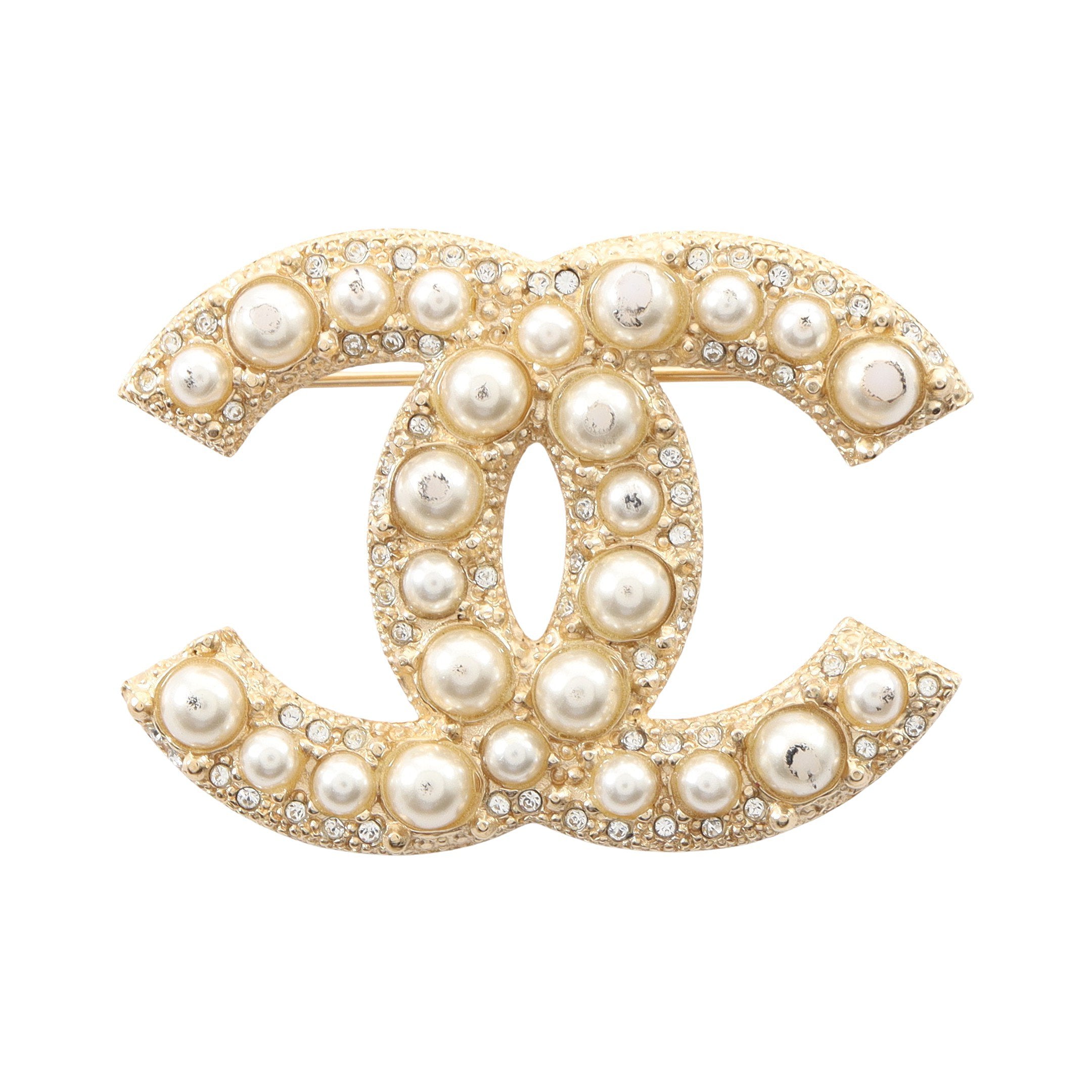 ココマーク ブローチ GP フェイクパール ラインストーン ゴールド