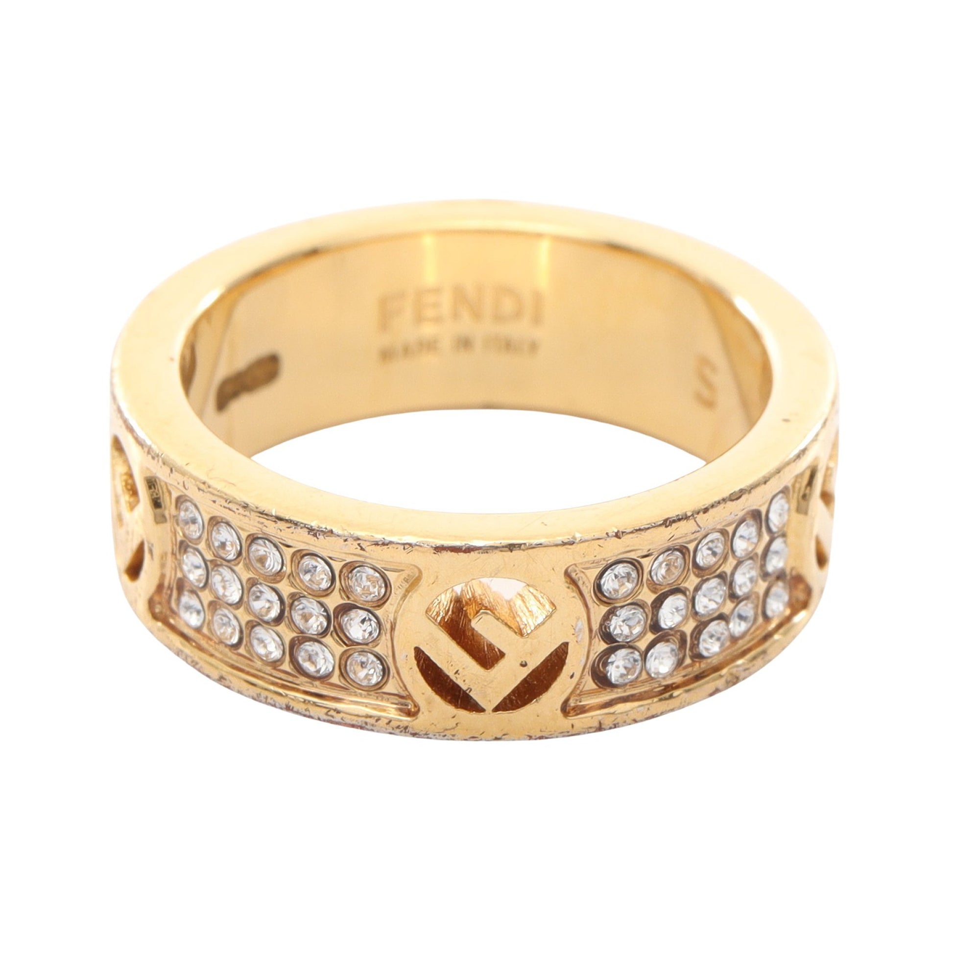 Fロゴ リング 指輪 GP ラインストーン ゴールド クリア フェンディ アクセサリー FENDI